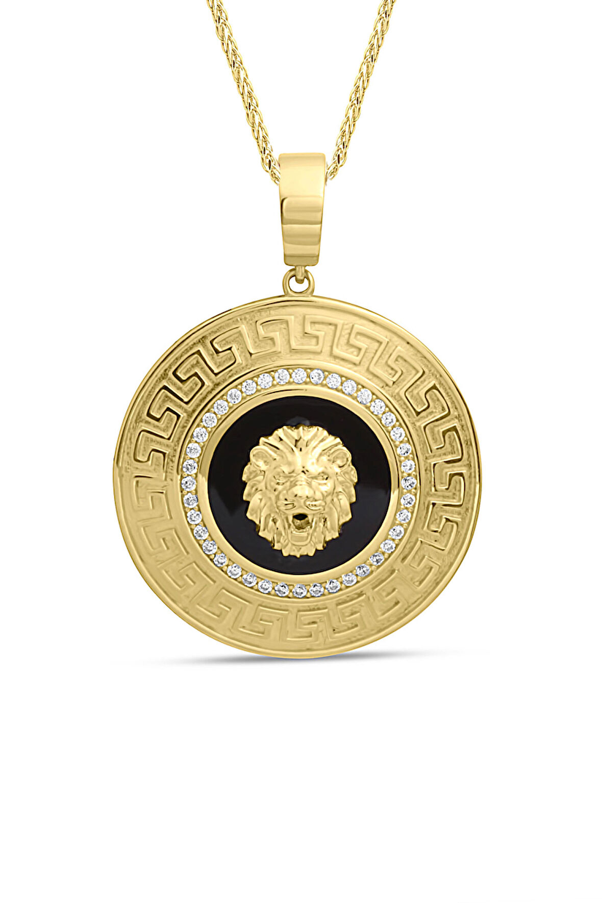 Büyük Boy Aslan Model Altın Erkek Madalyon Kolye