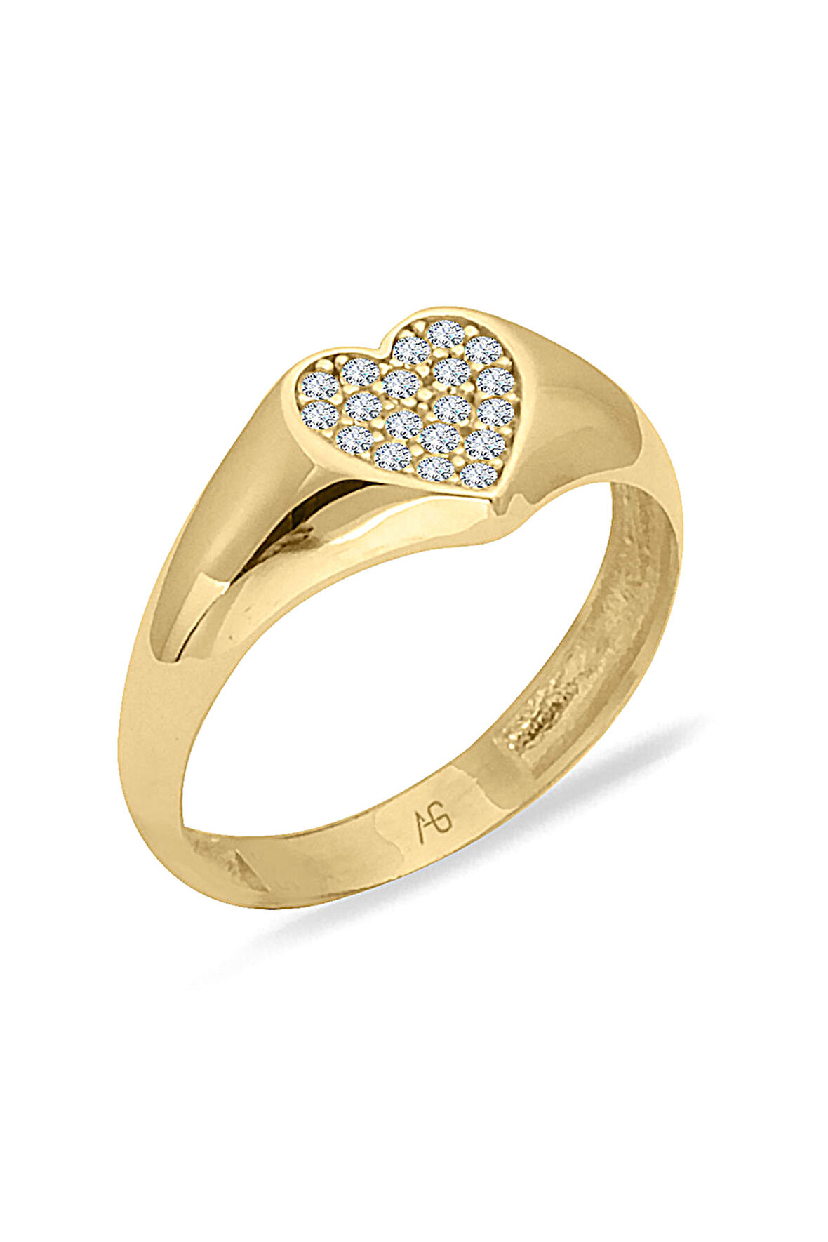 Altın Bombeli Kalp Yüzük