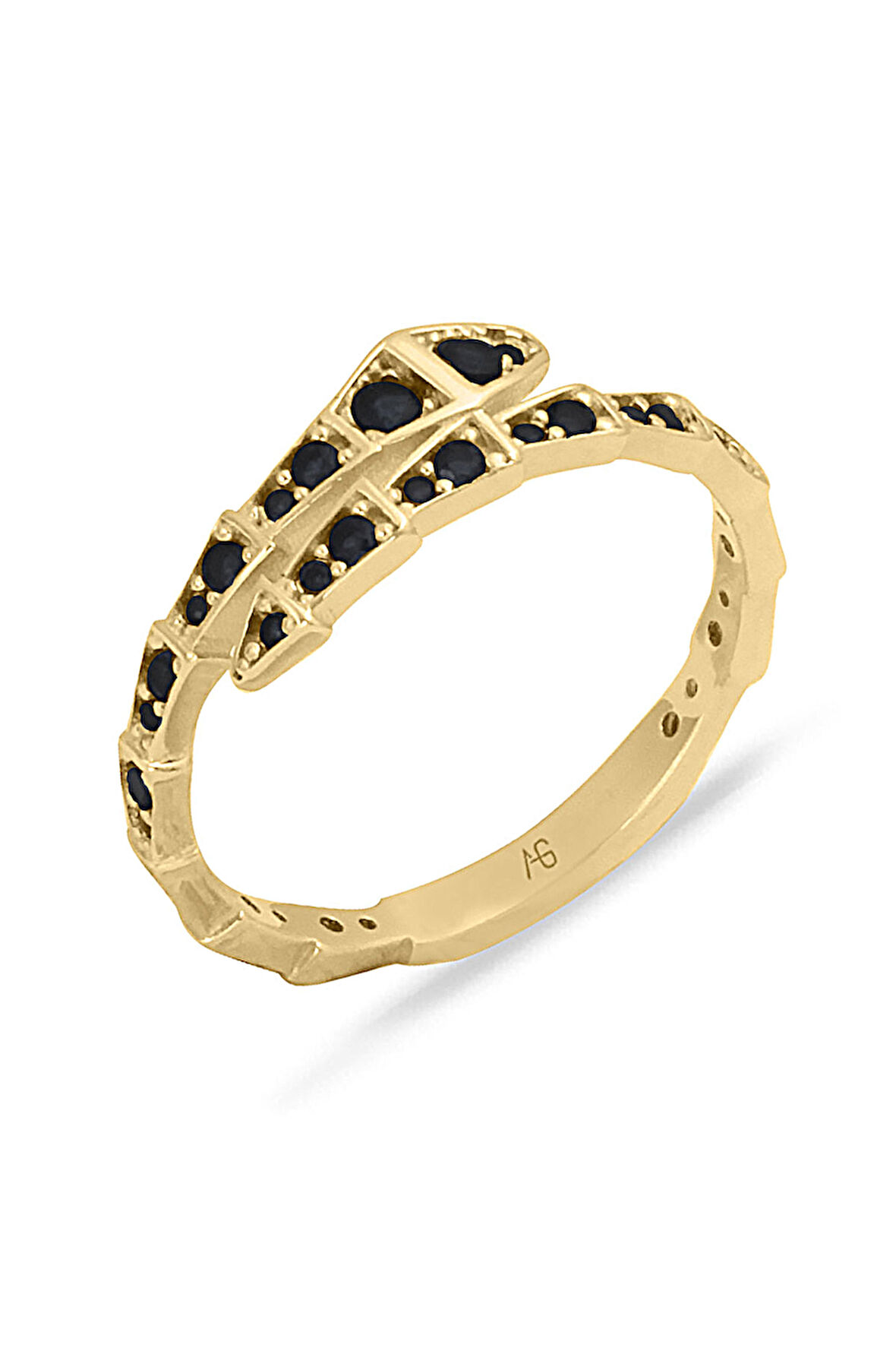 Siyah Taşlı Altın Yılan Yüzük