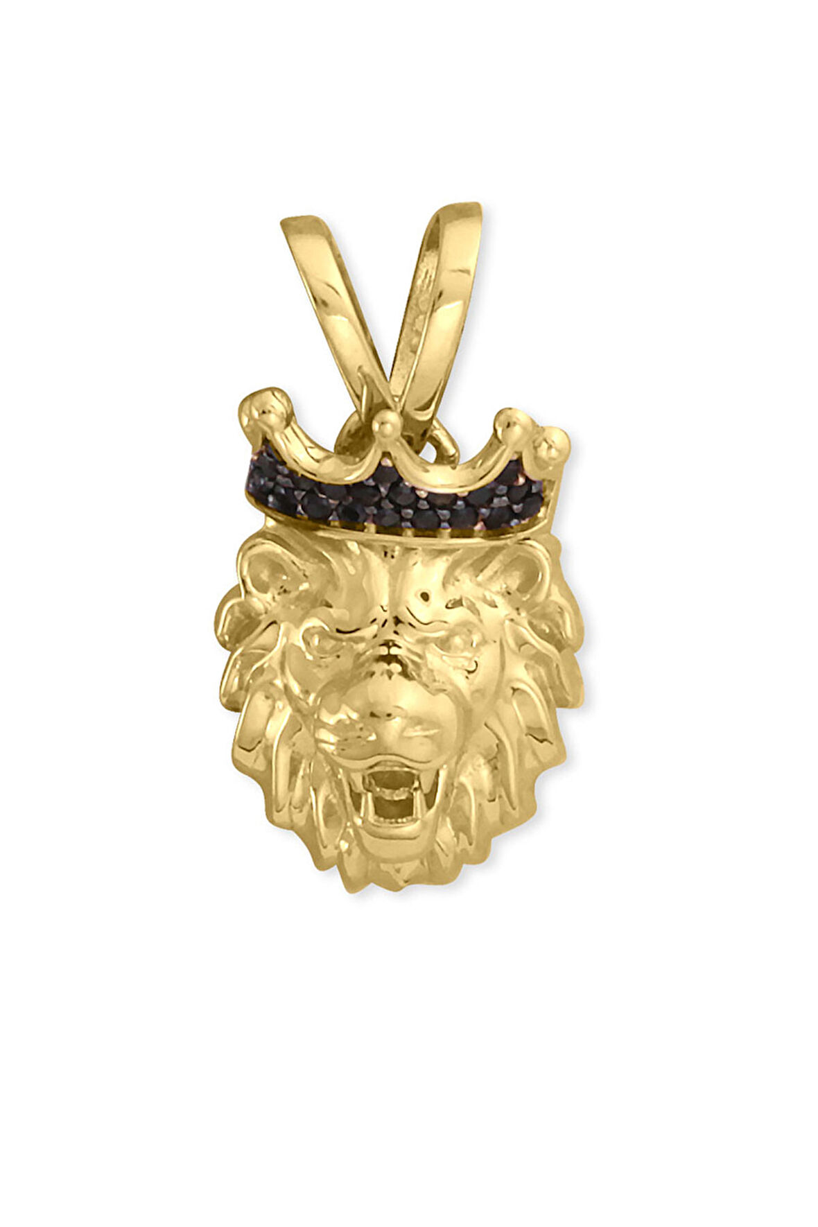 Altın 3.5 Cm Büyük Boy Siyah Taşlı Aslan Kolye Ucu