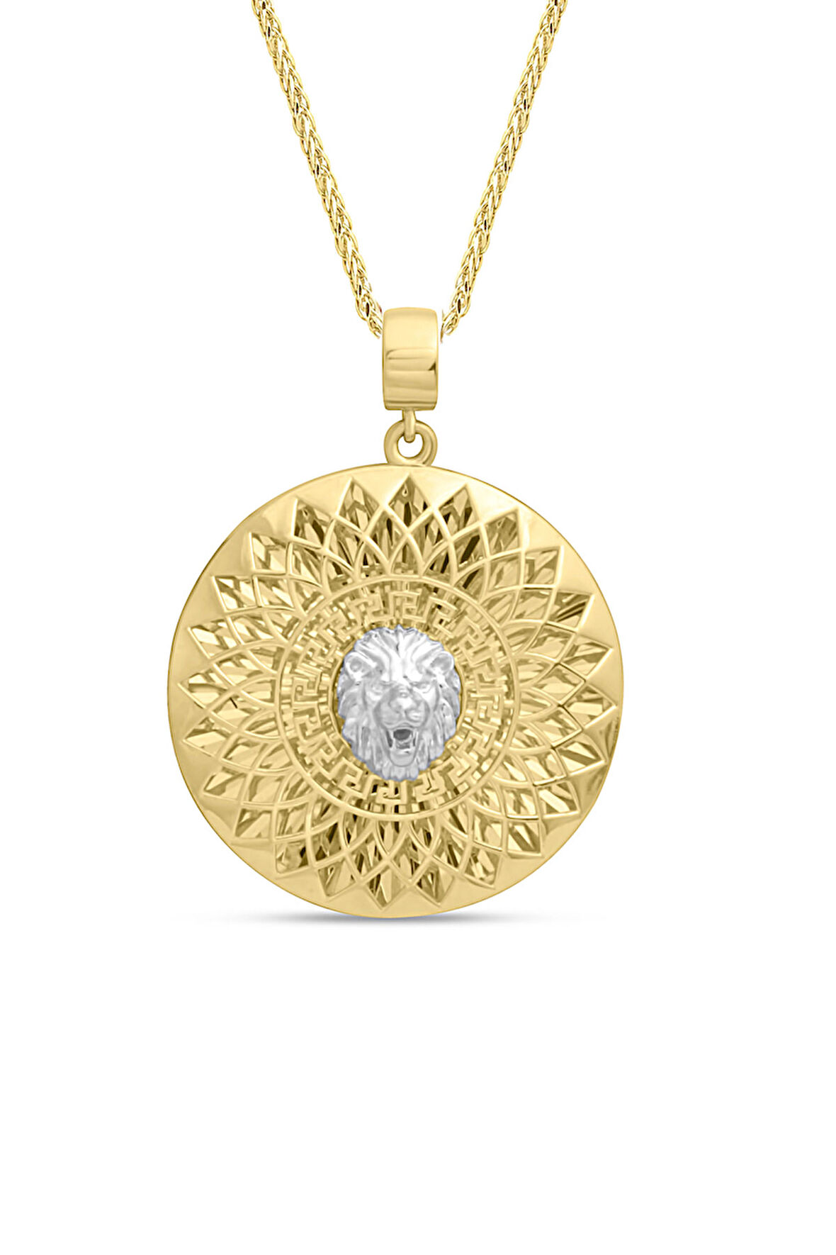 Işıltılı Madalyon Altın Aslan Kolye