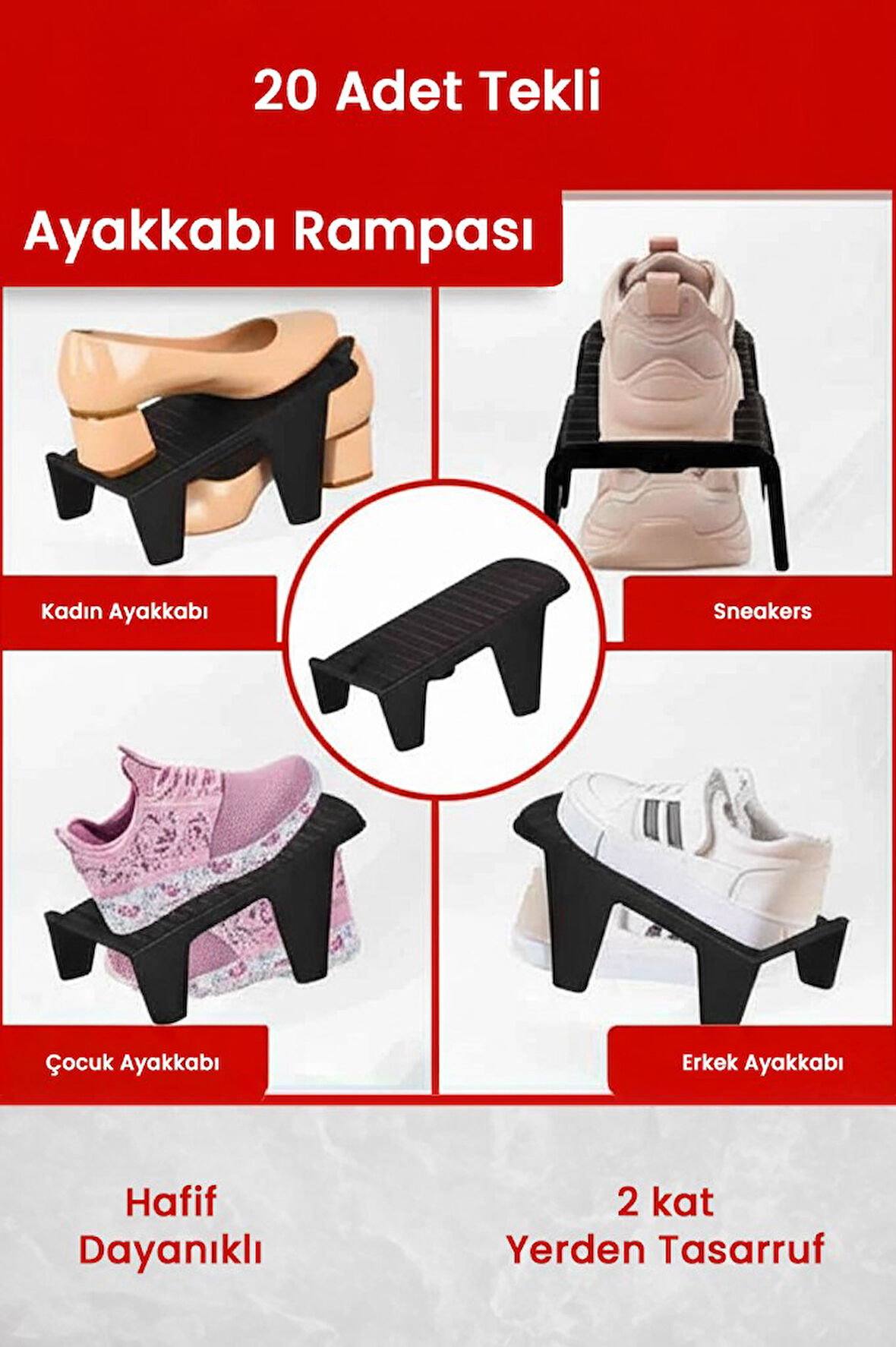 20 Adet Tekli Ayakkabı Rampası, Dolap İçi Düzenleyici, 2 Kat Yer Açan Ayakkabılık Organizer