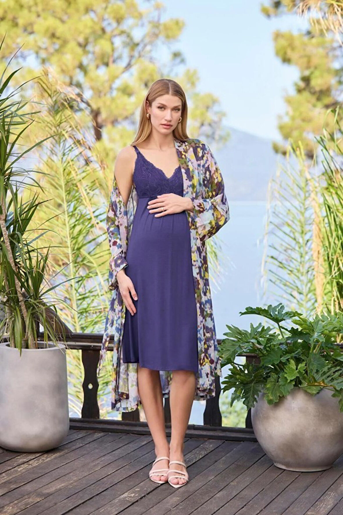 Monamise 25054 Lacivert Hamile Lohusa Gecelik Sabahlık Tk