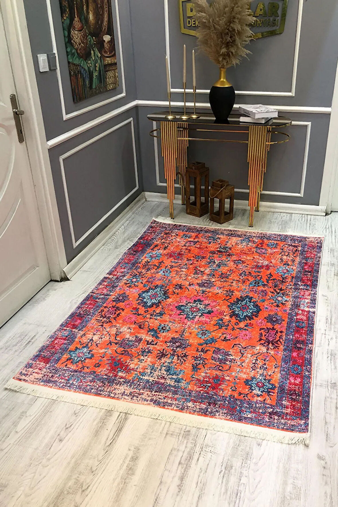Kaymaz Taban Yıkanabilir Çok Renkli Vintage Halı