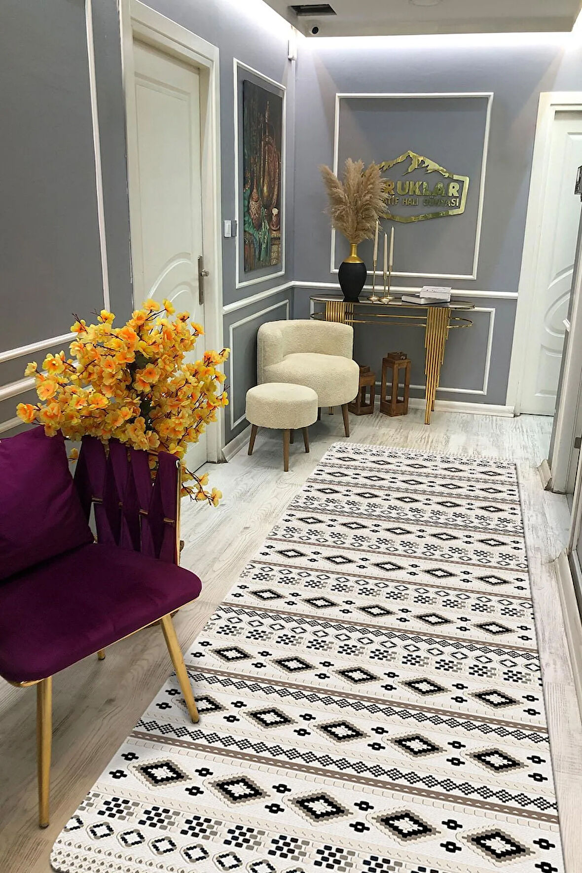 Modern Kilim Desen Kaymaz Tabanlı Yıkanabilir Leke Tutmaz Dot Taban Halı