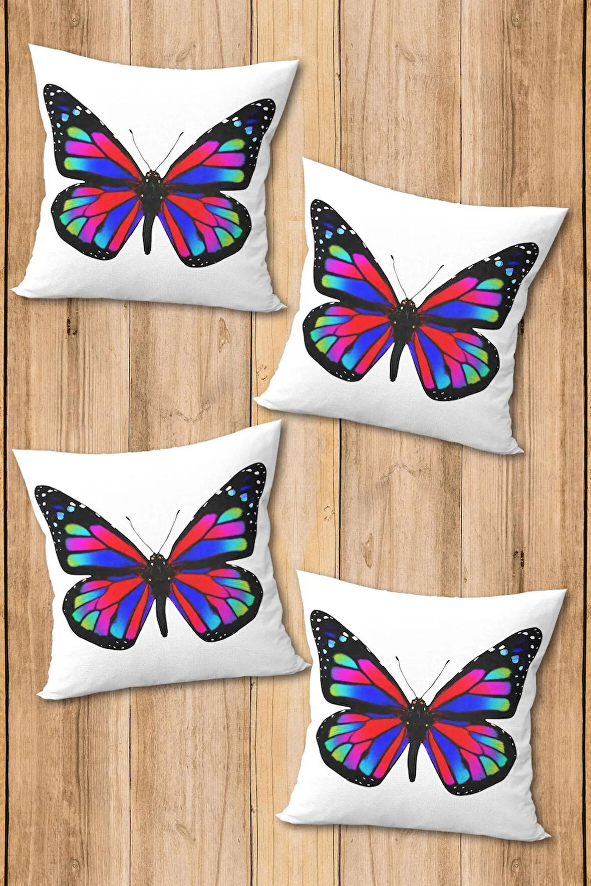 Çift Taraf Baskılı Parlak Kadife Kumaş  Modern Desen 4 adet Kırlent Kılıf Seti