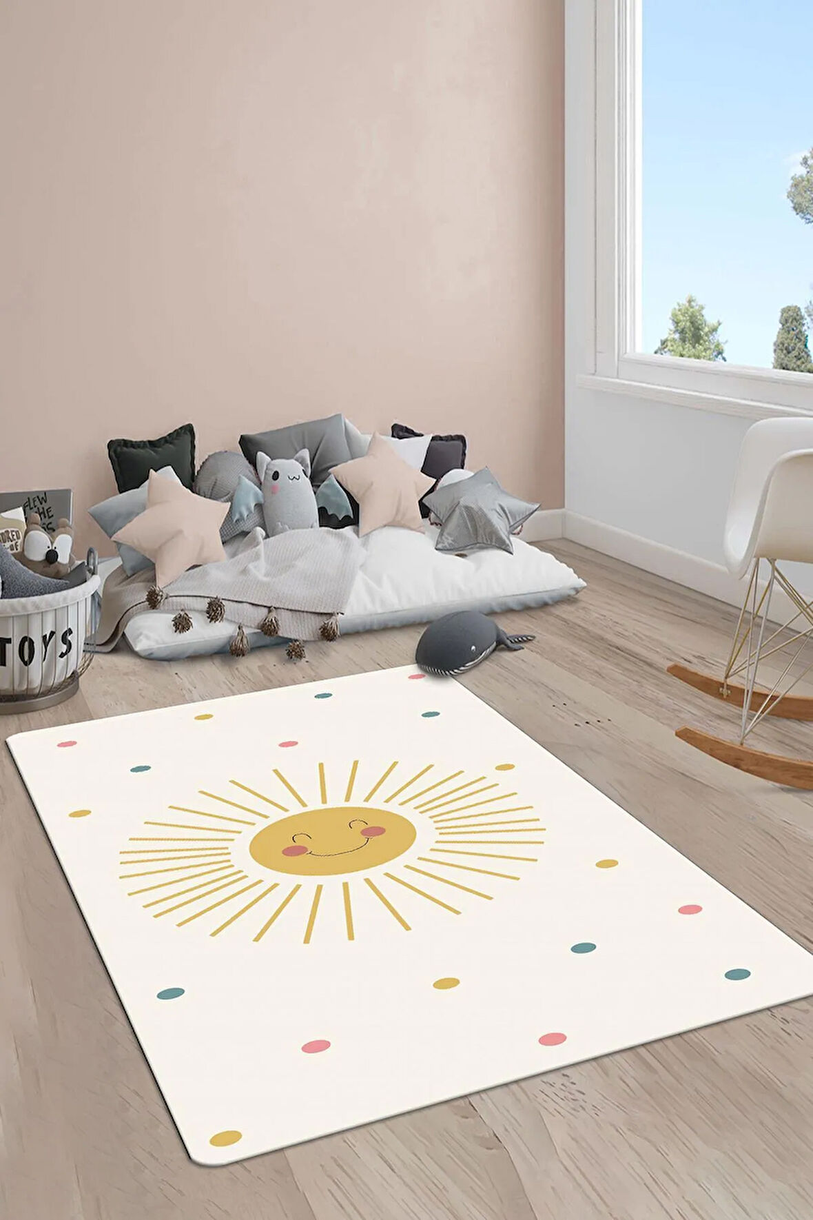 Kaymaz Taban Yıkanabilir Güneş Desenli Çocuk Halısı