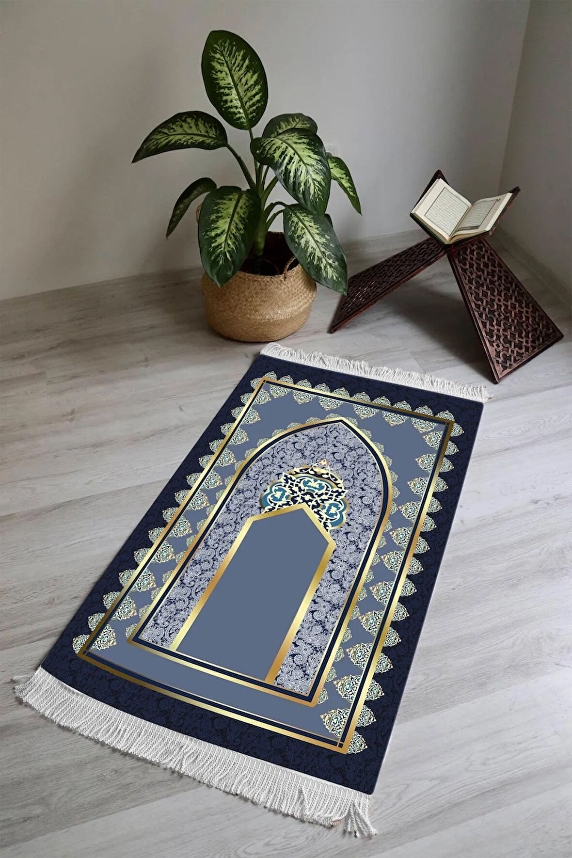 Dijital Baskı Kaymaz Taban Yıkanabilir Püsküllü Seccade