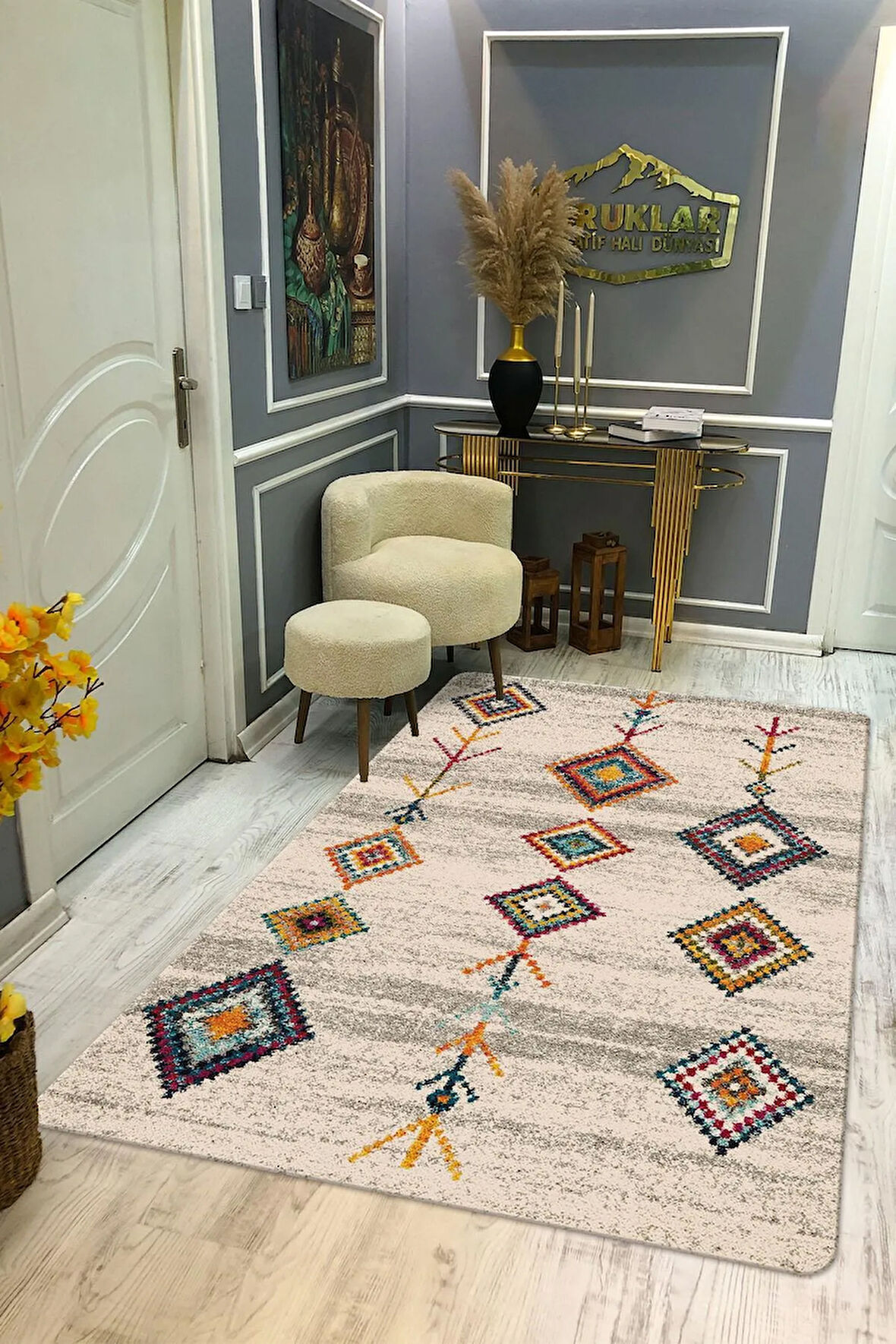 Kilim Desenli Kaymaz Tabanlı Yıkanabilir Leke Tutmaz Dot Taban Halı