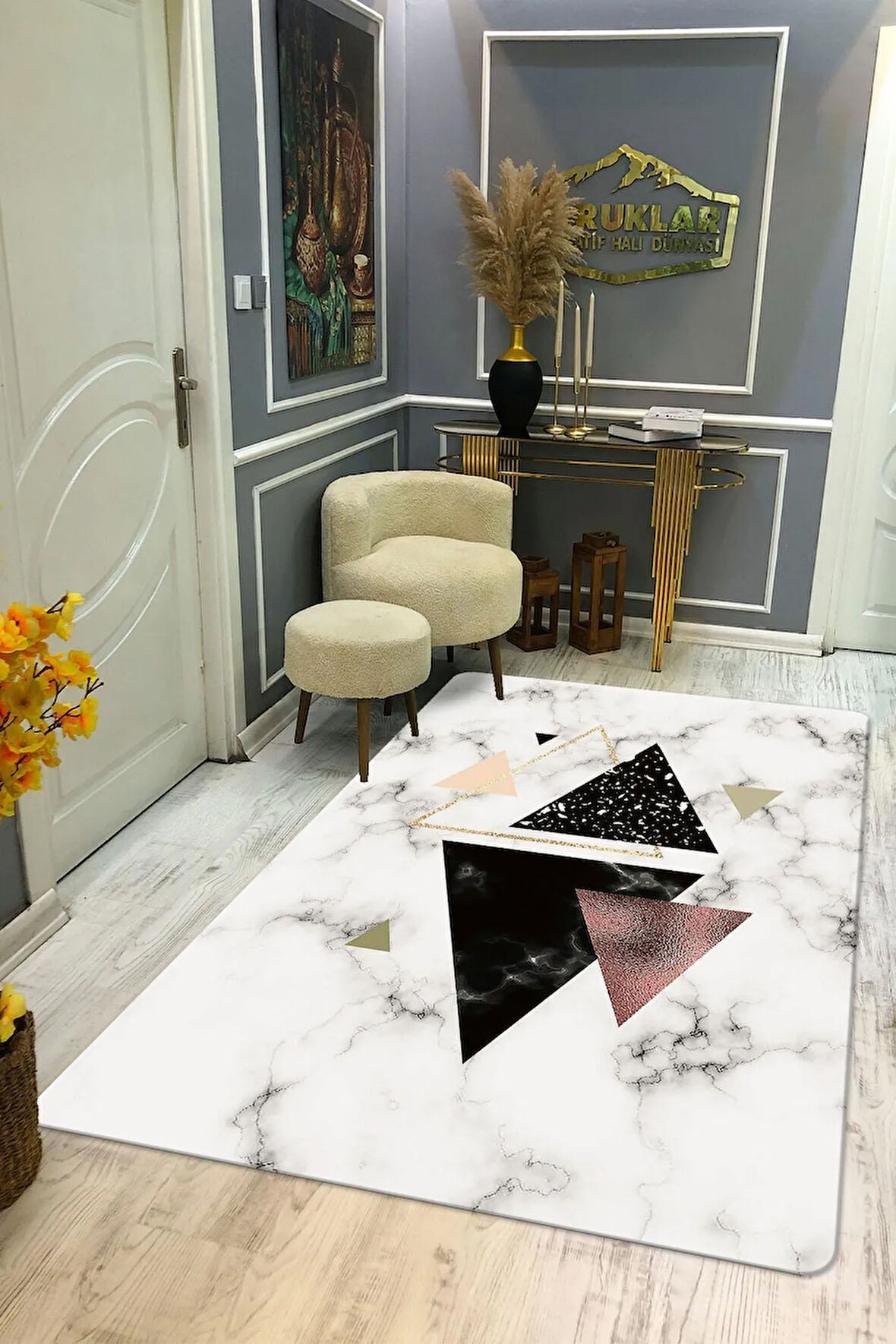 Kaymaz Tabanlı Makinede Yıkanabilir Dijital Baskı Modern Desenli Dot Taban Halı