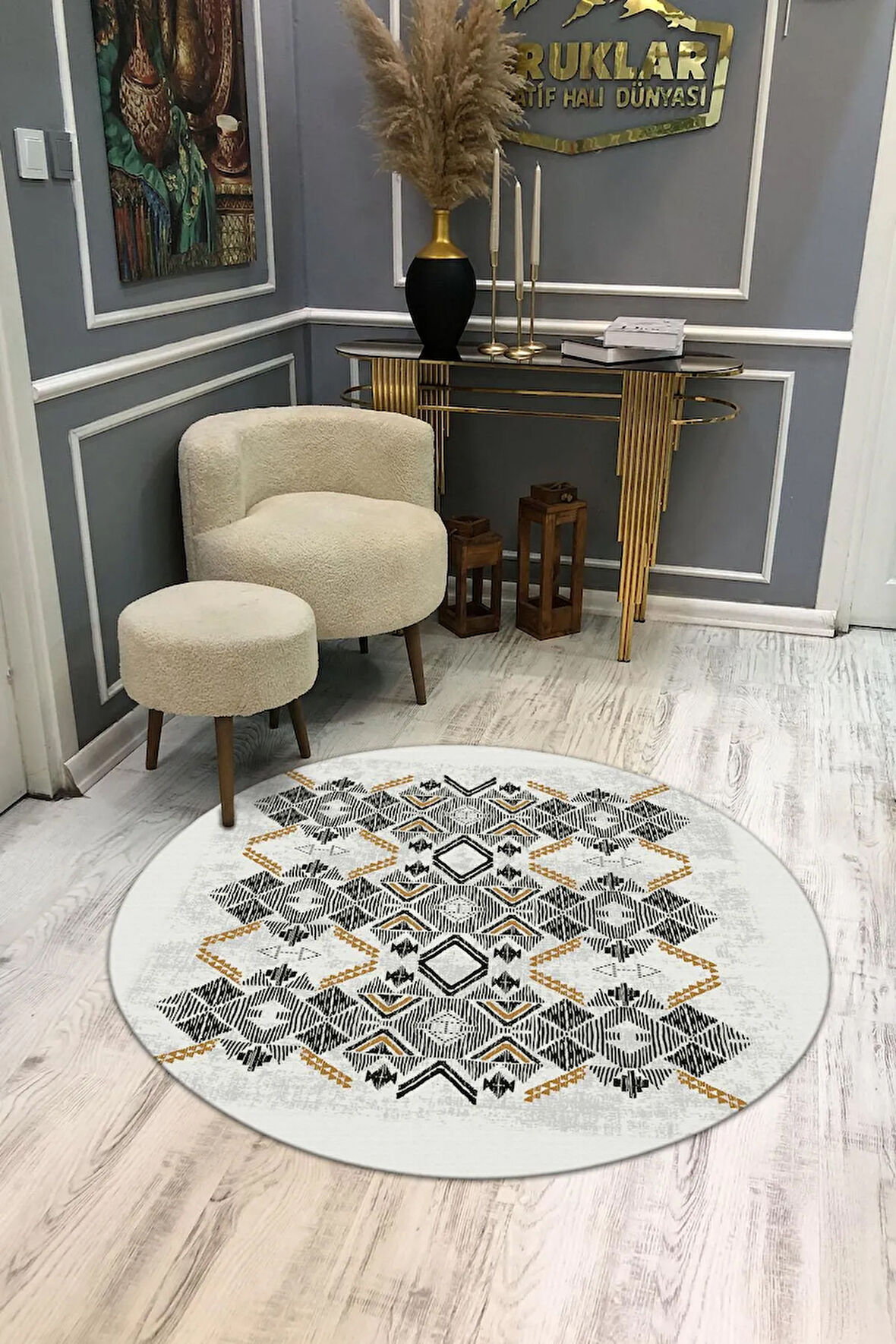 Kaymaz Tabanlı Makinede Yıkanabilir Dijital Baskı Modern Desenli Dot Taban Halı