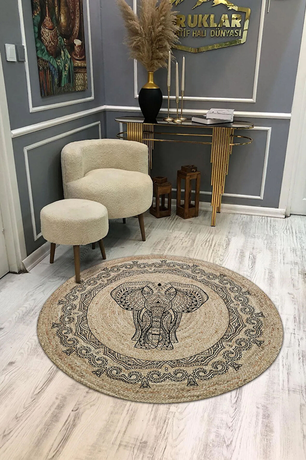 Kaymaz Tabanlı Makinede Yıkanabilir Dijital Baskı Modern Desenli Dot Taban Halı