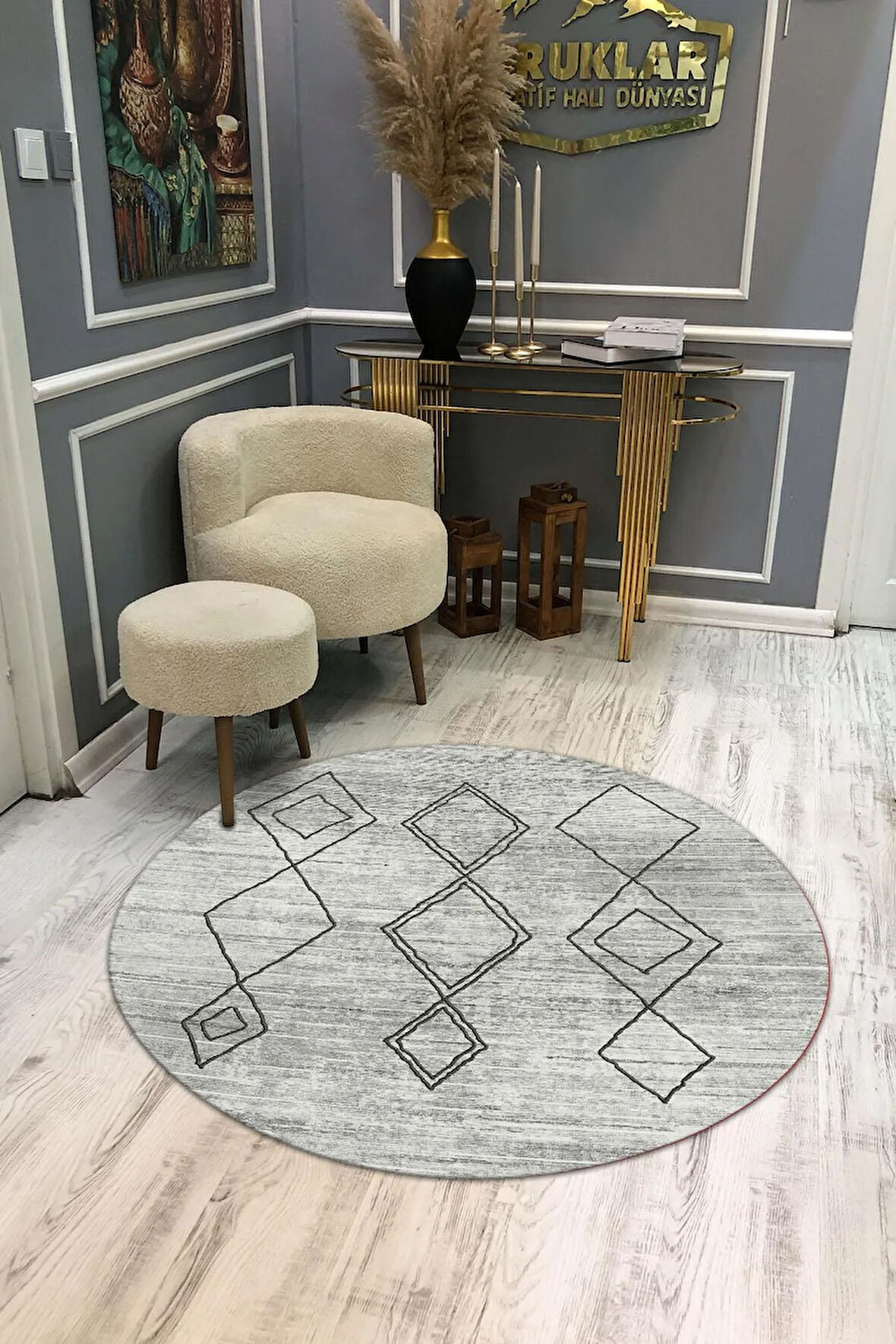 Kaymaz Tabanlı Makinede Yıkanabilir Dijital Baskı Modern Desenli Dot Taban Halı