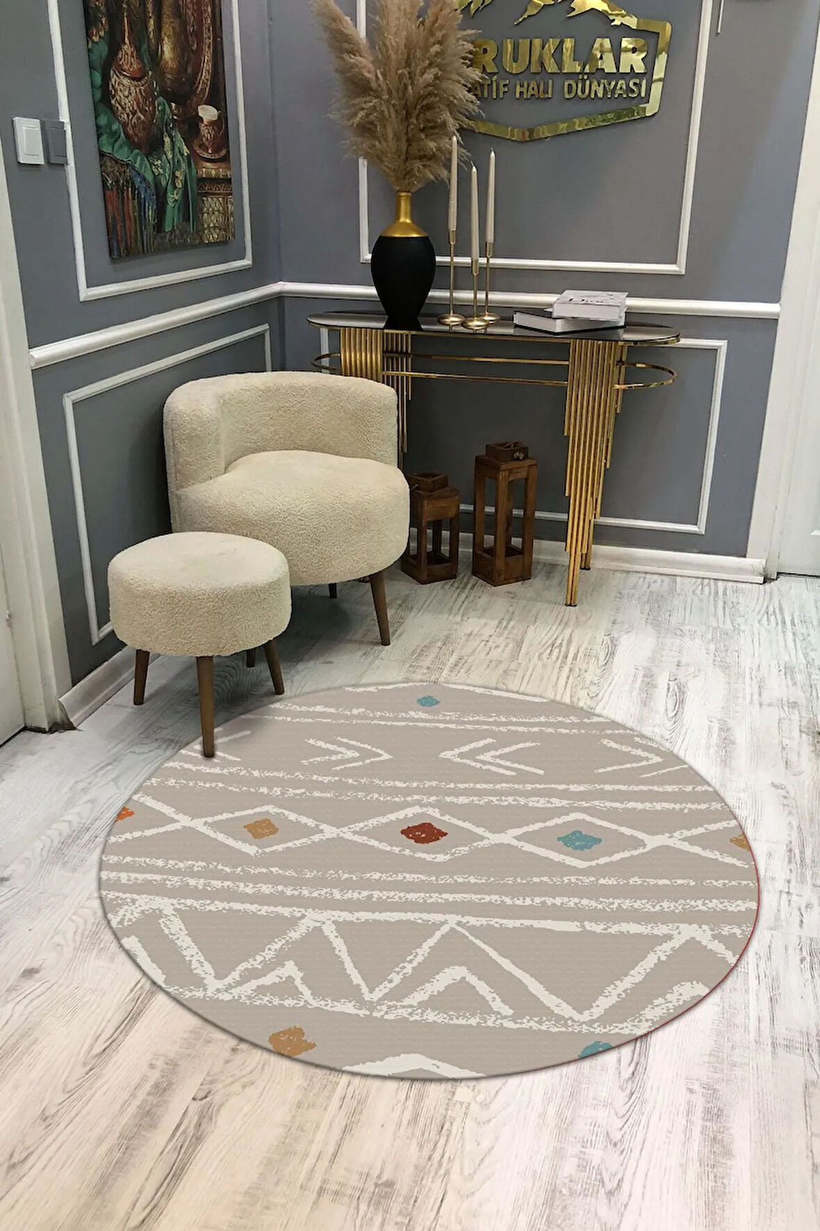 Kaymaz Tabanlı Makinede Yıkanabilir Dijital Baskı Modern Desenli Dot Taban Halı