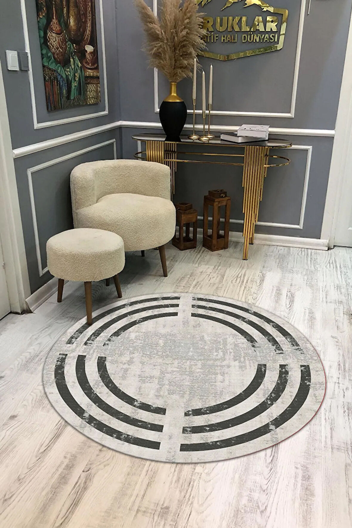 Kaymaz Tabanlı Makinede Yıkanabilir Dijital Baskı Modern Desenli Dot Taban Halı