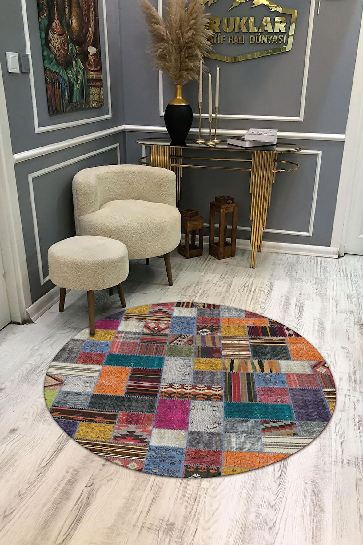 Kaymaz Tabanlı Makinede Yıkanabilir Dijital Baskı Modern Desenli Dot Taban Halı
