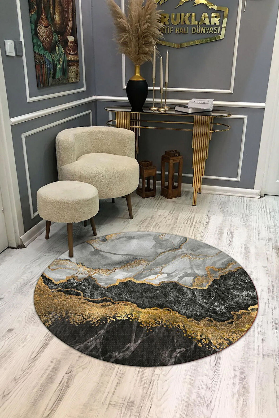 Kaymaz Tabanlı Makinede Yıkanabilir Dijital Baskı Modern Desenli Dot Taban Halı