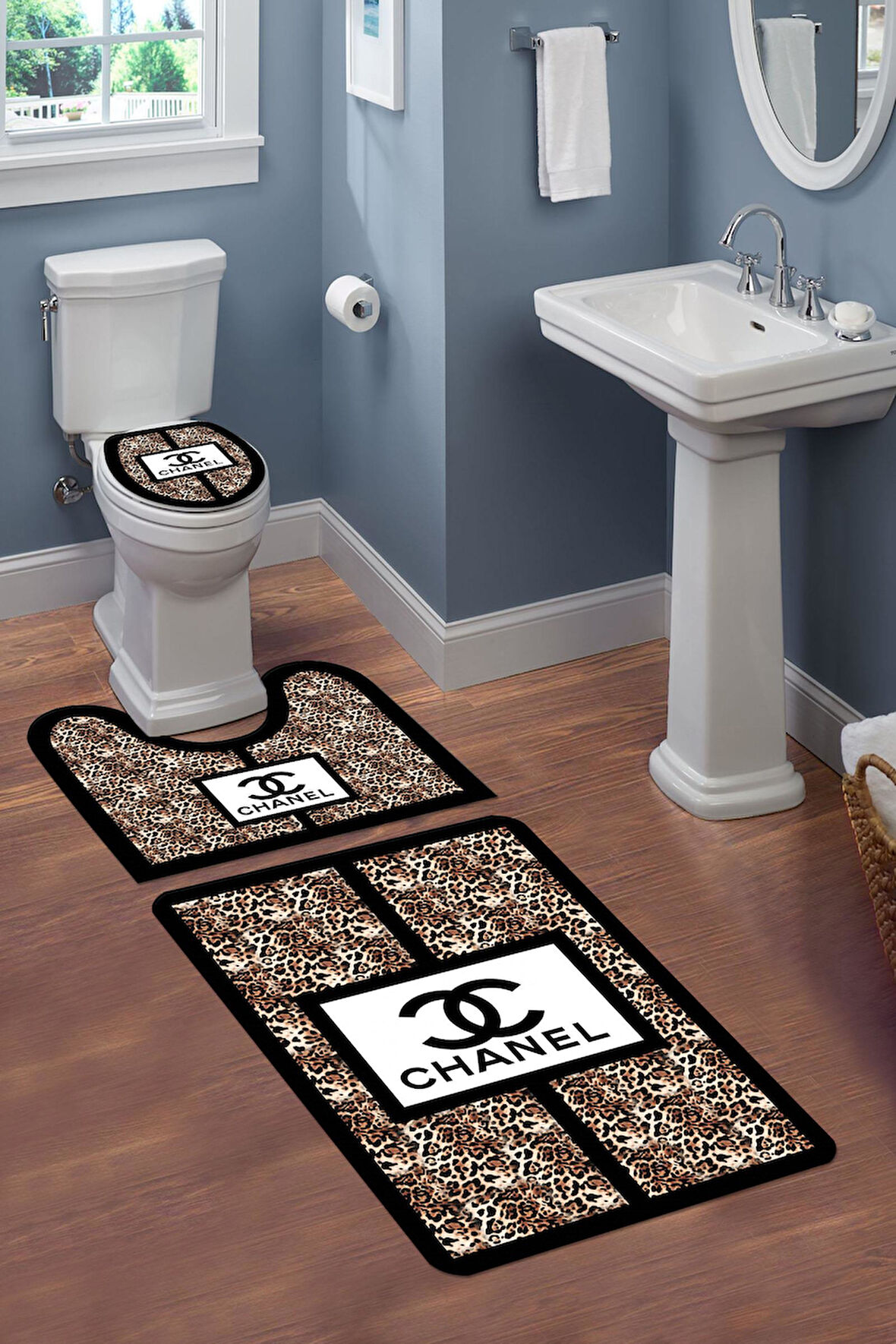 Yıkanabilir Kaymaz Tabanlı Modern Desenli 3'lü Klozet Takımı Banyo Paspas Seti