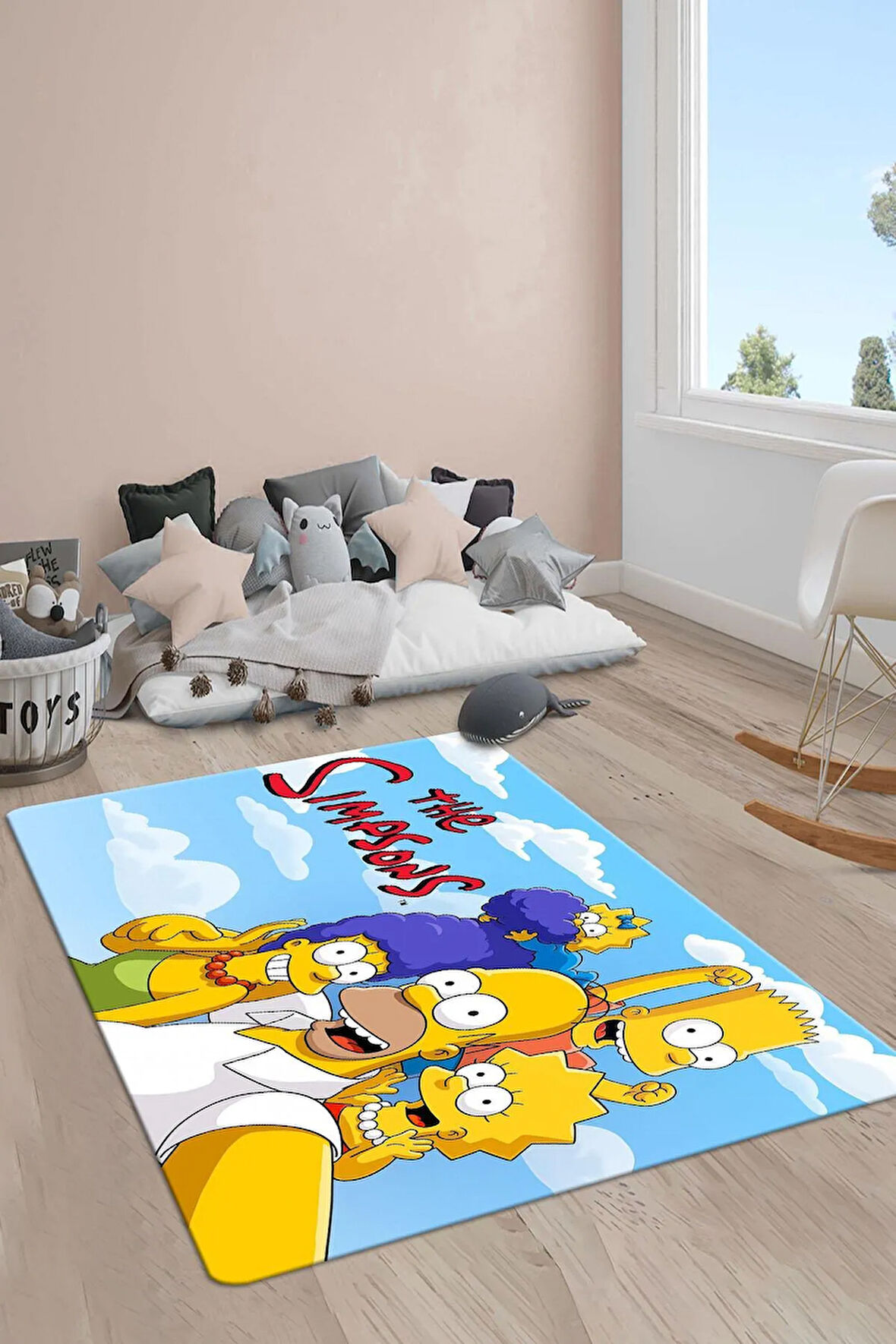 Kaymaz Taban Makinede Yıkanabilir Simpsons Desenli Çocuk Halısı