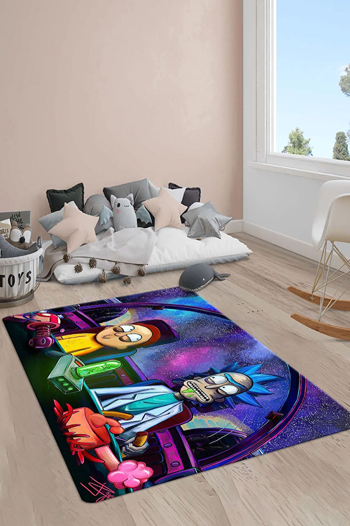 Kaymaz Taban Makinede Yıkanabilir Rick And Morty Desenli Çocuk Halısı
