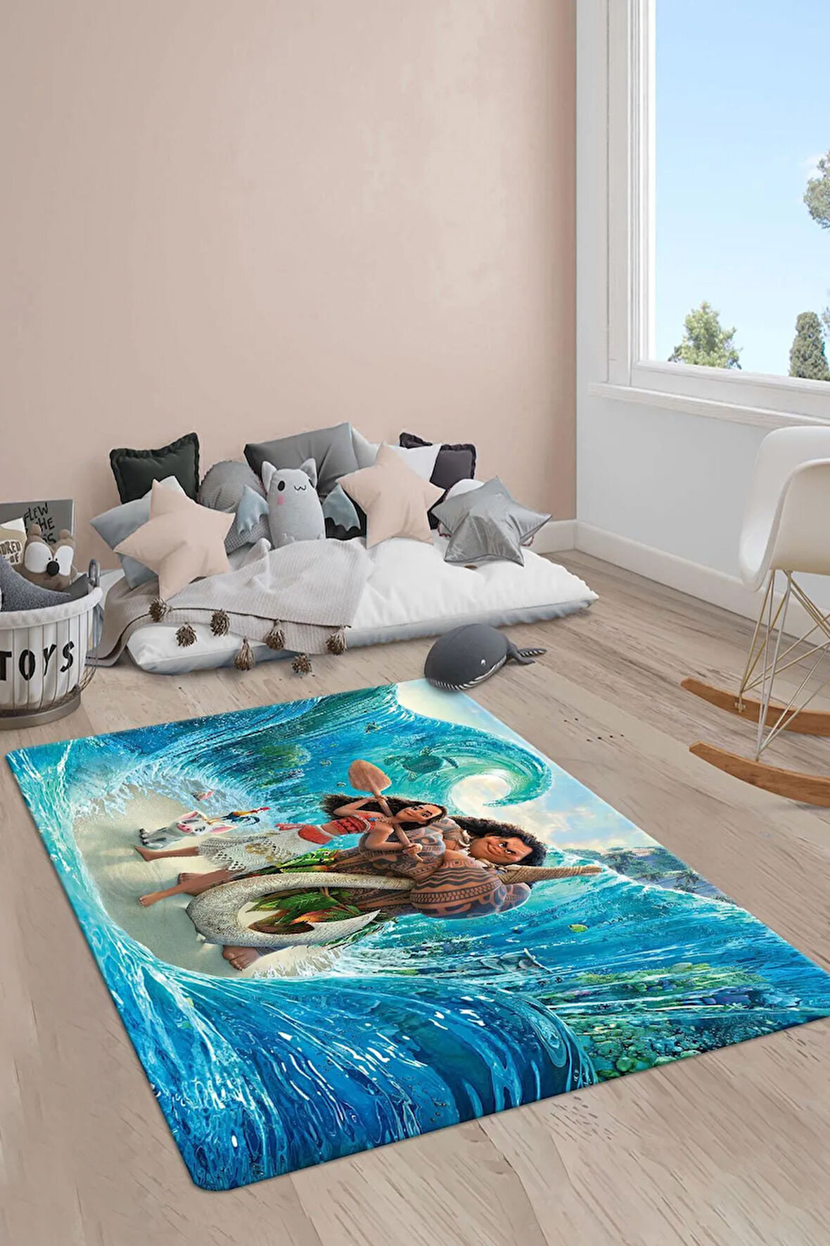 Kaymaz Taban Makinede Yıkanabilir Moana Desenli Çocuk Halısı