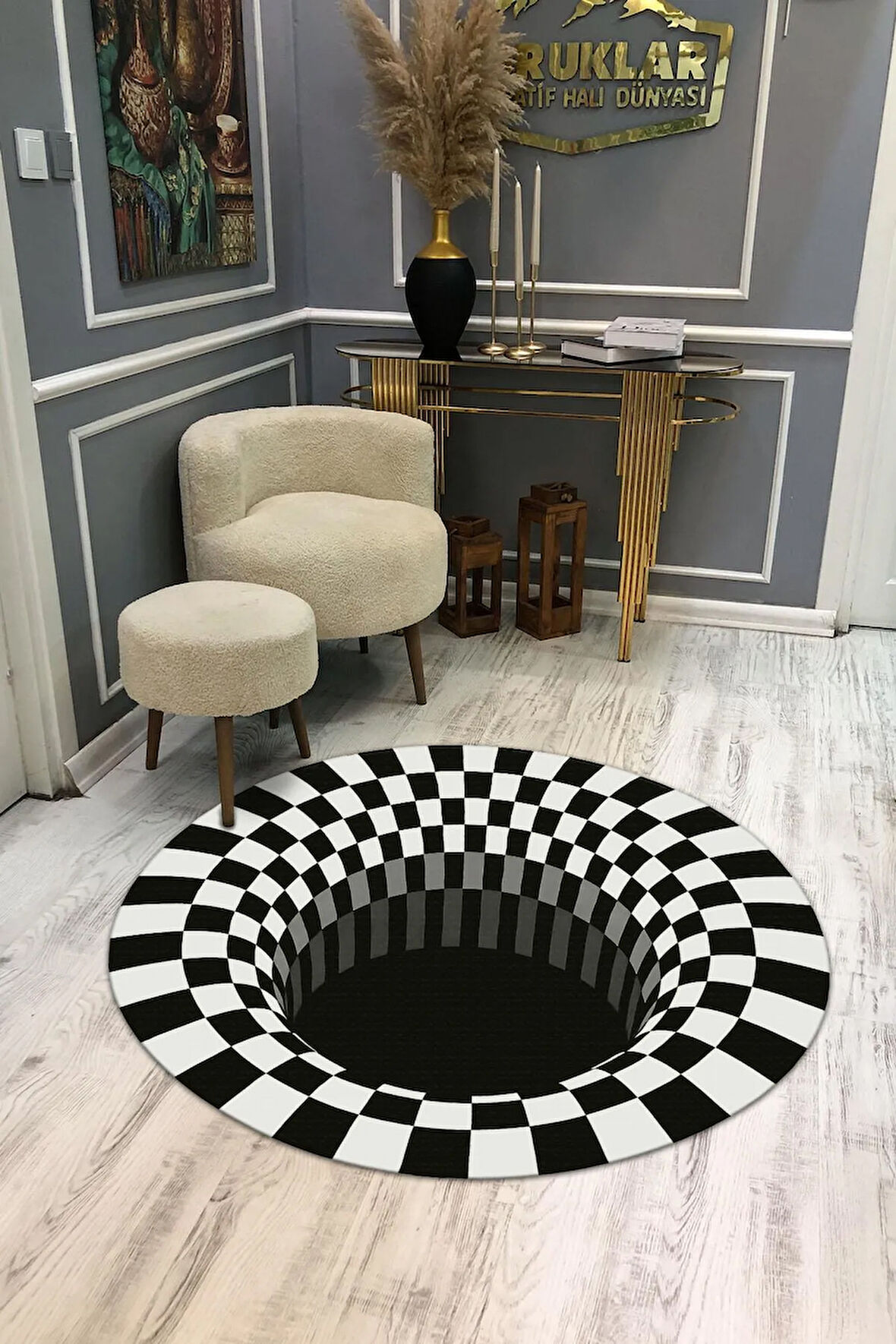 Kaymaz Tabanlı Makinede Yıkanabilir Dijital Baskı 3D Desenli Dot Taban Halı