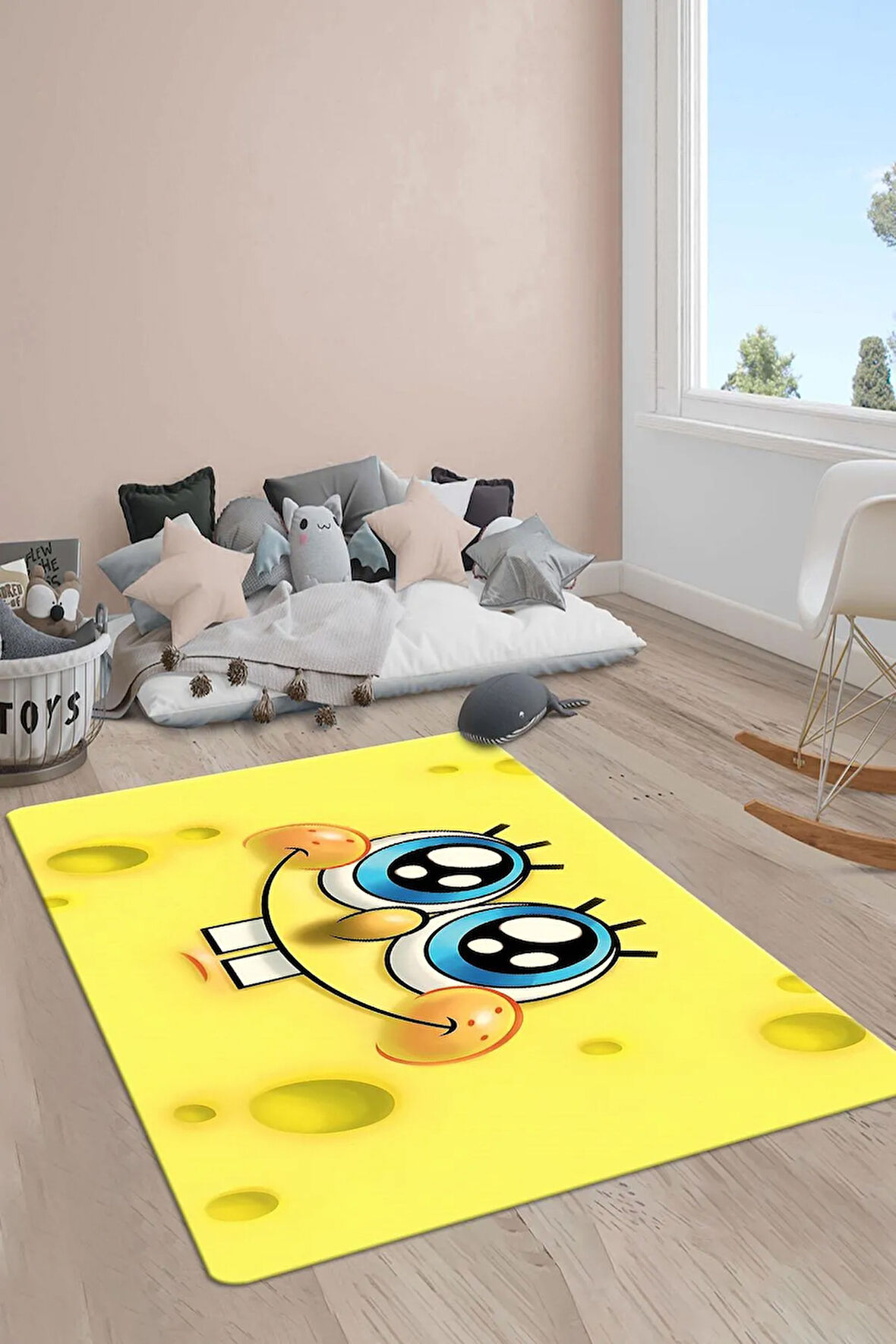 Kaymaz Taban Makinada Yıkanabilir Dijital Baskı Sünger Bob Desenli Çocuk Halısı