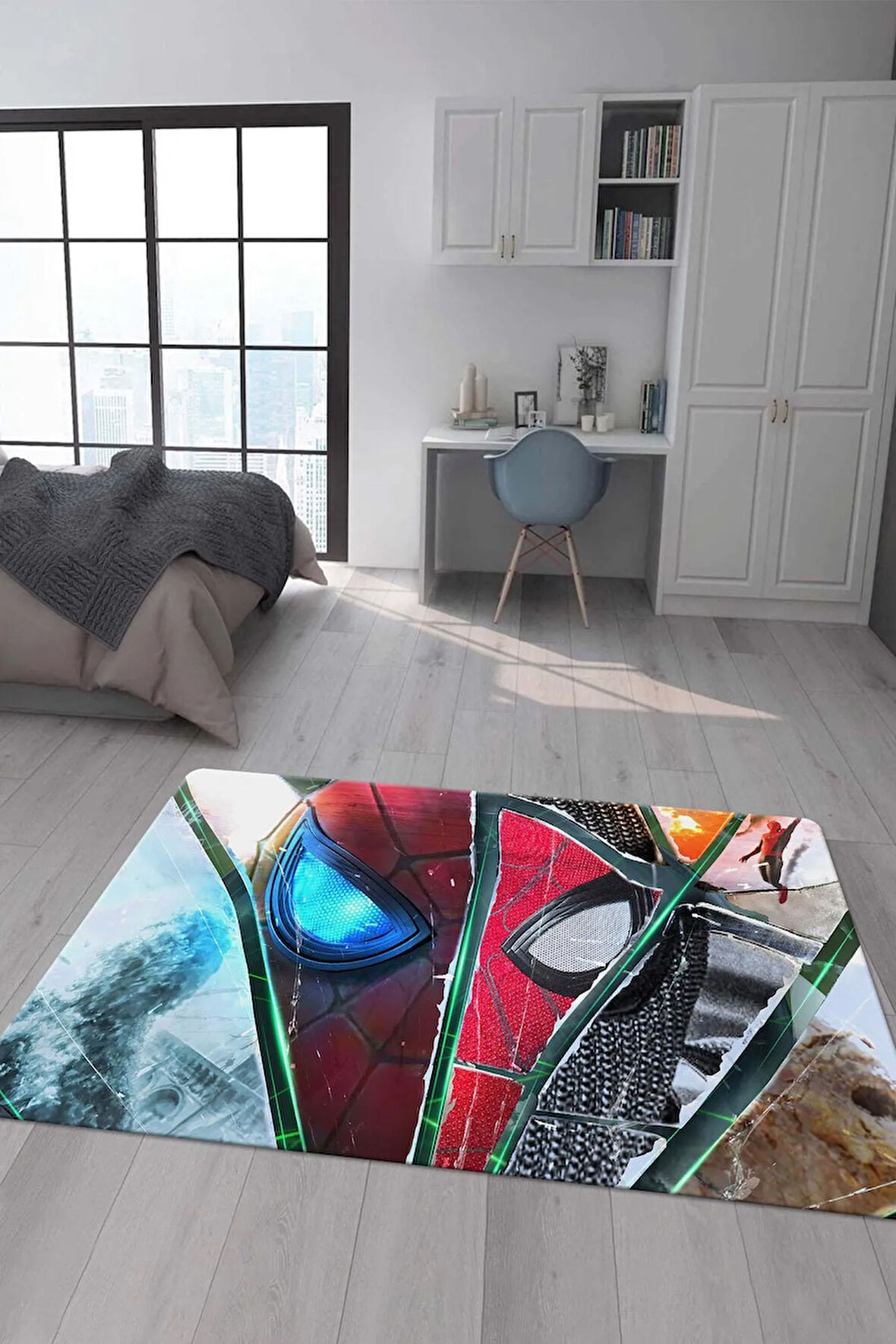Kaymaz Taban Makinede Yıkanabilir Dijital Baskı Spiderman Desenli Çocuk Halısı