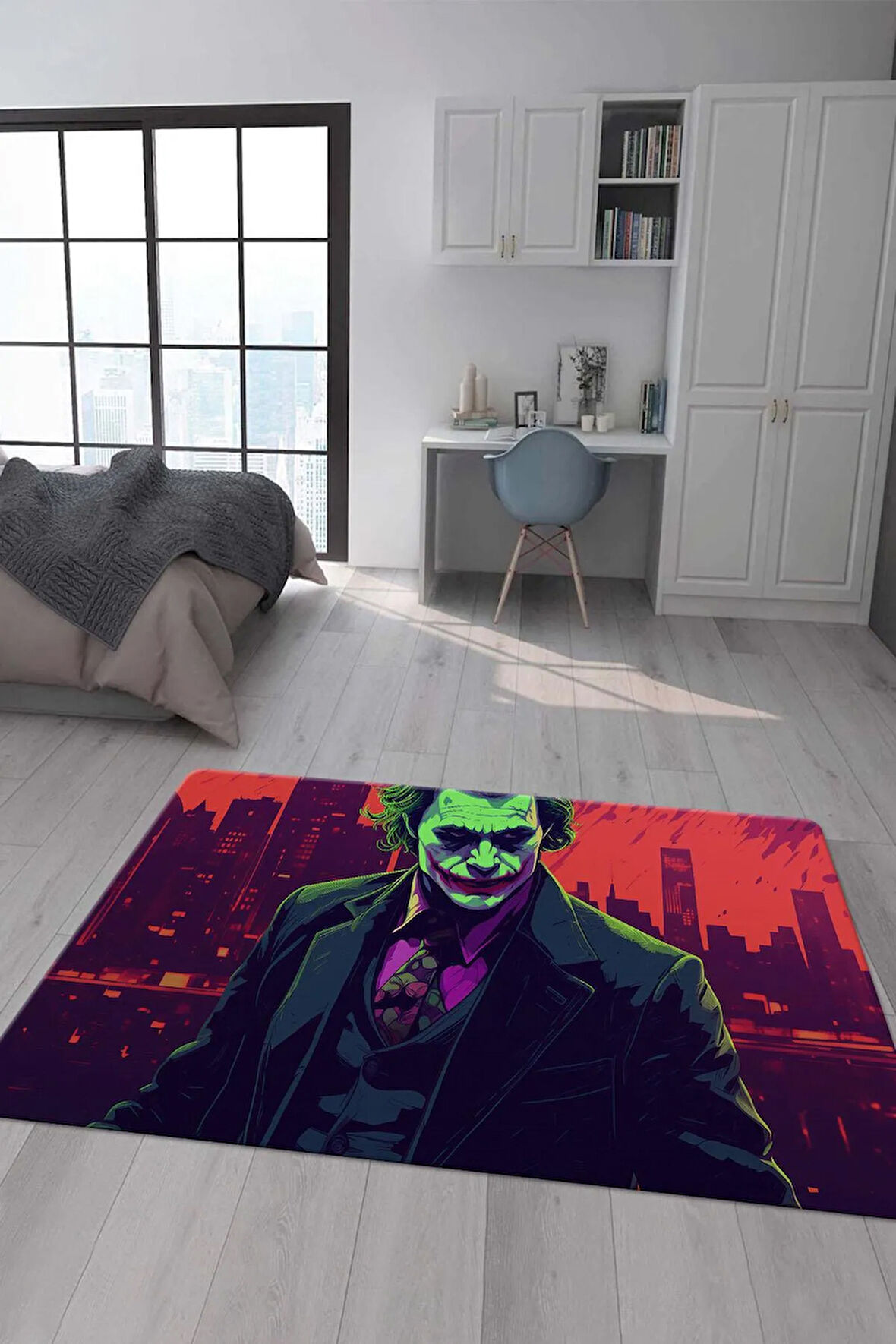 Kaymaz Taban Makinede Yıkanabilir Dijital Baskı Joker Desenli Genç Odası Halısı