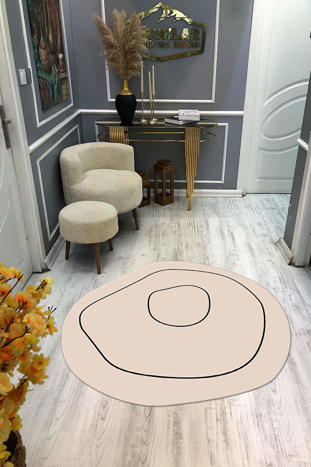 Kaymaz Taban Yıkanabilir Dijital Baskı Soyut Desenli Dot Taban Halı