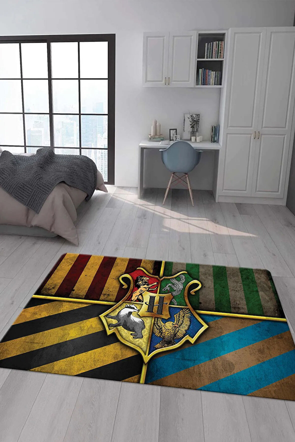 Kaymaz Taban Makinada Yıkanabilir Dijital Baskı Harry Potter Desenli Genç Odası Halısı