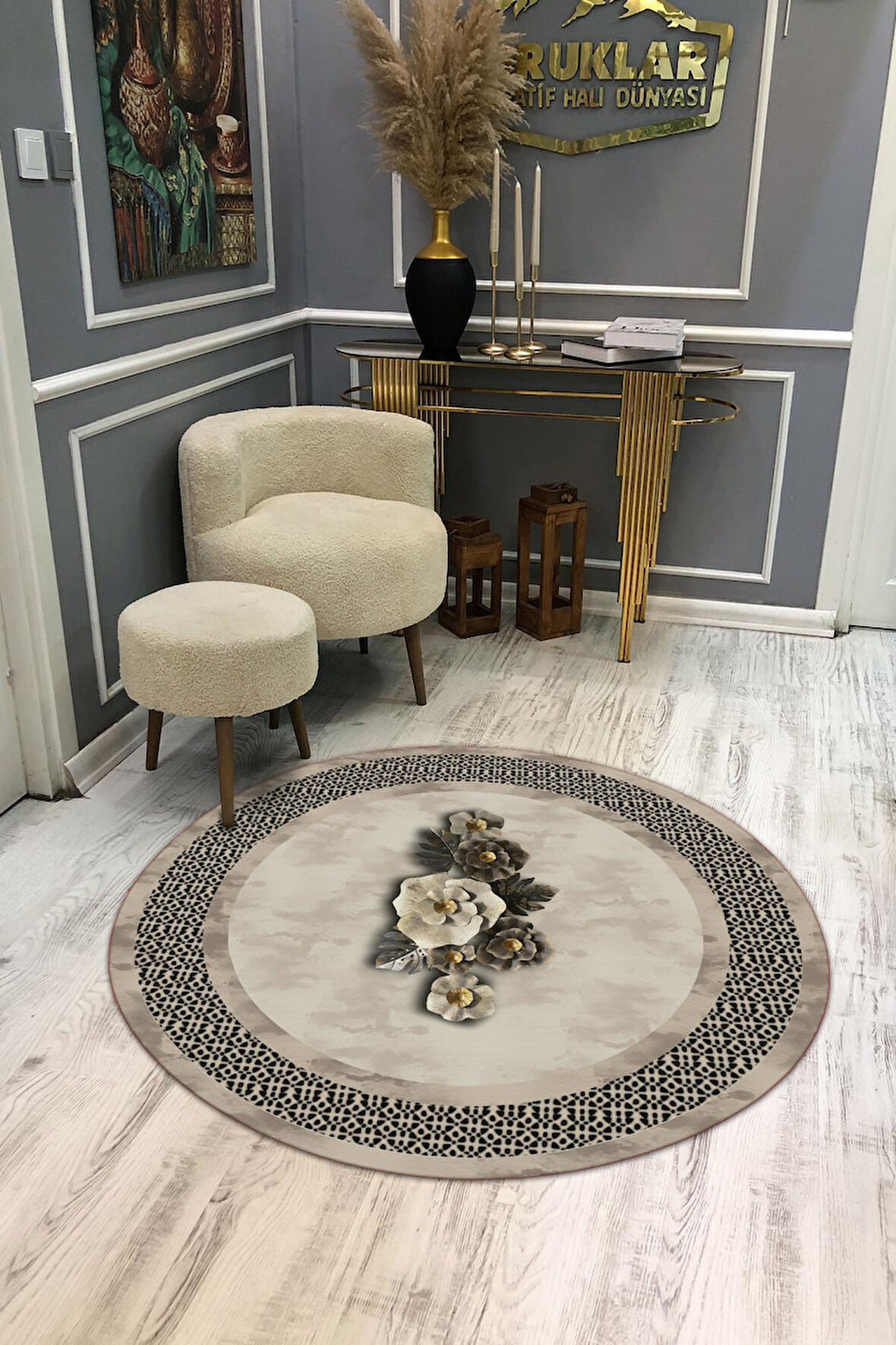 Kaymaz Taban Yıkanabilir Dijital Baskı Dekoratif Modern Desenli Dot Taban Halı MDH284