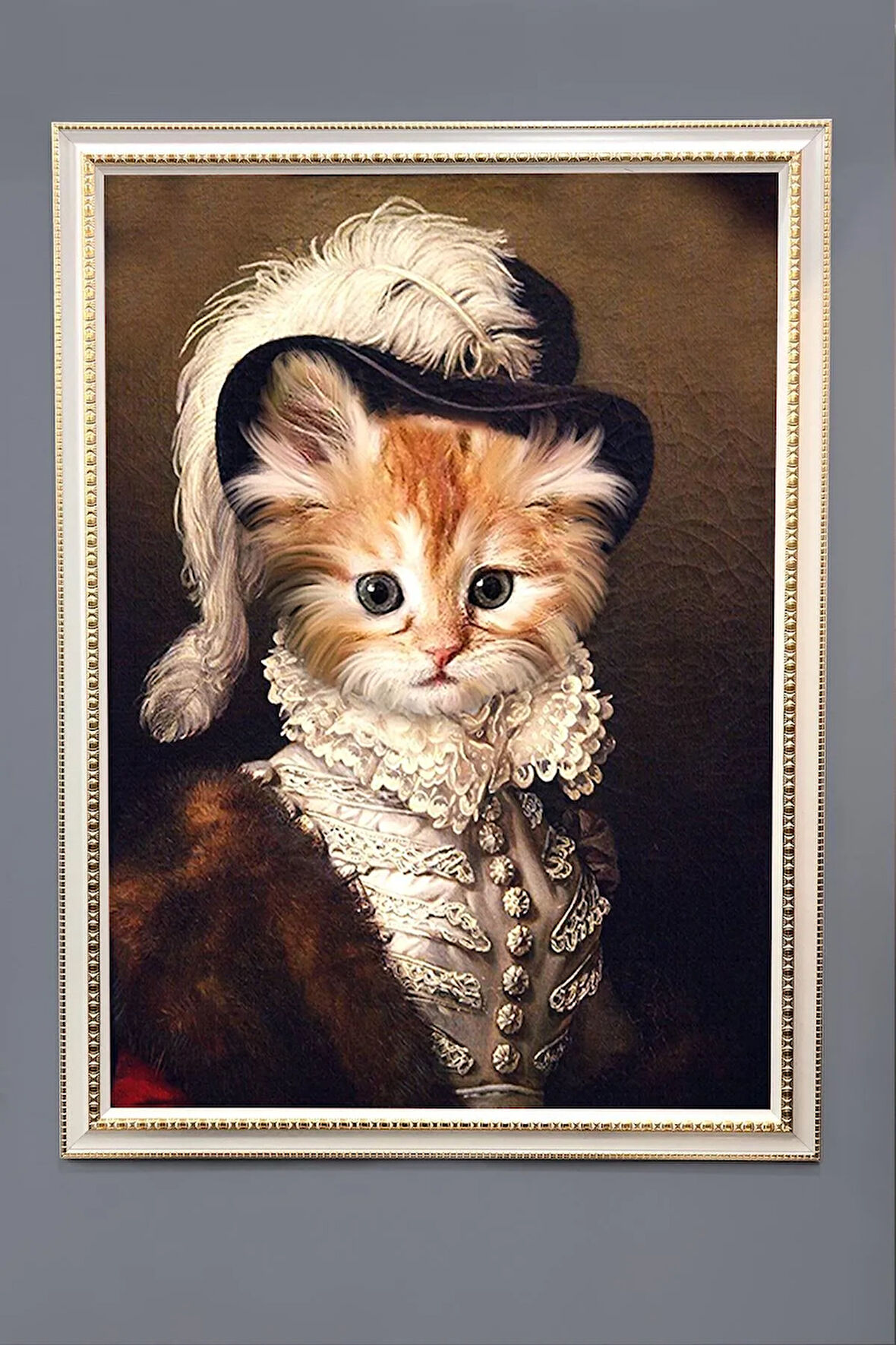 Gold Çerçeveli Kedi Tablosu Portresi 50x70CM