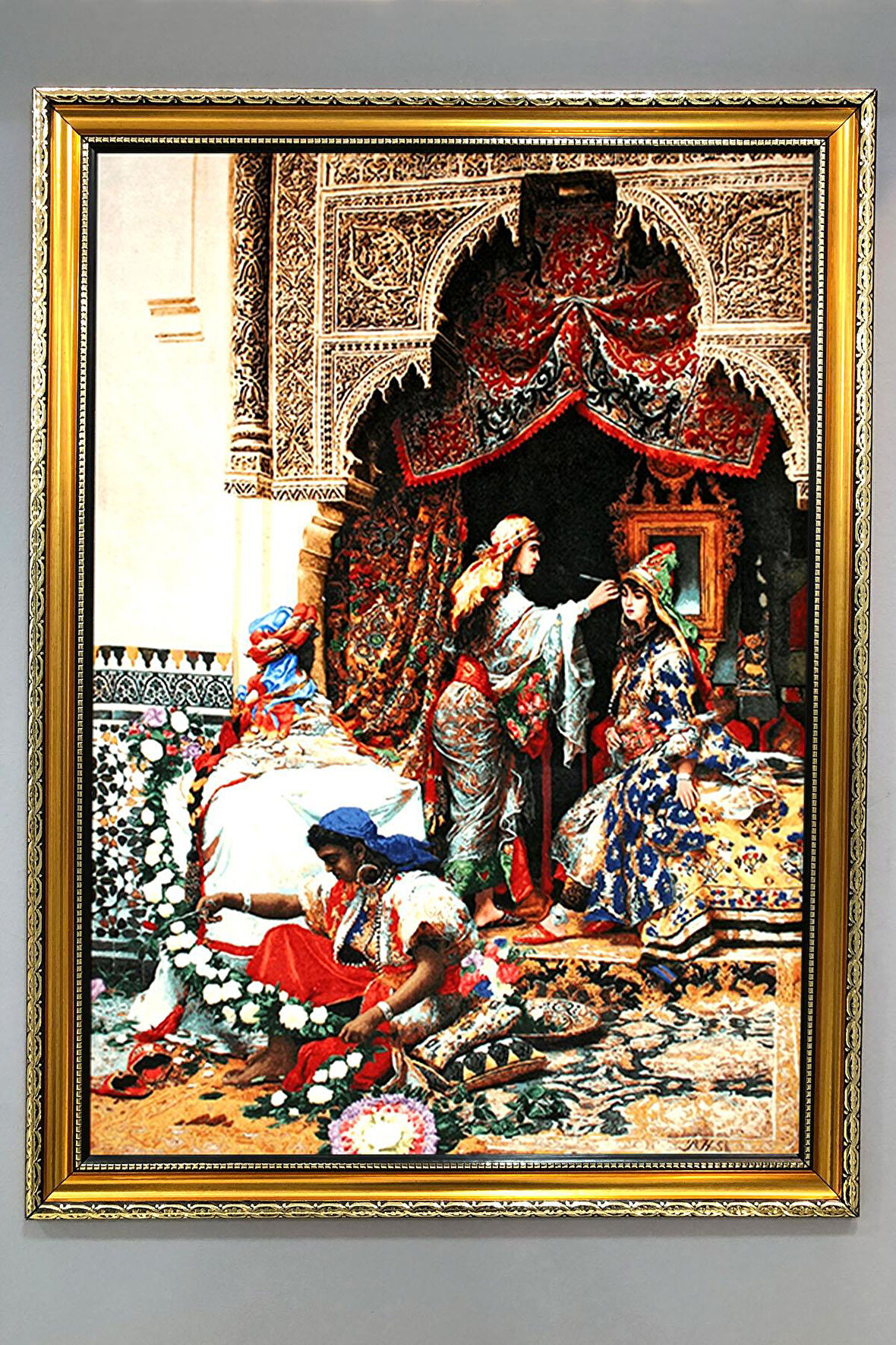 Gold Çerçeveli Düğüne Hazırlık Tablosu Portresi 50x70CM