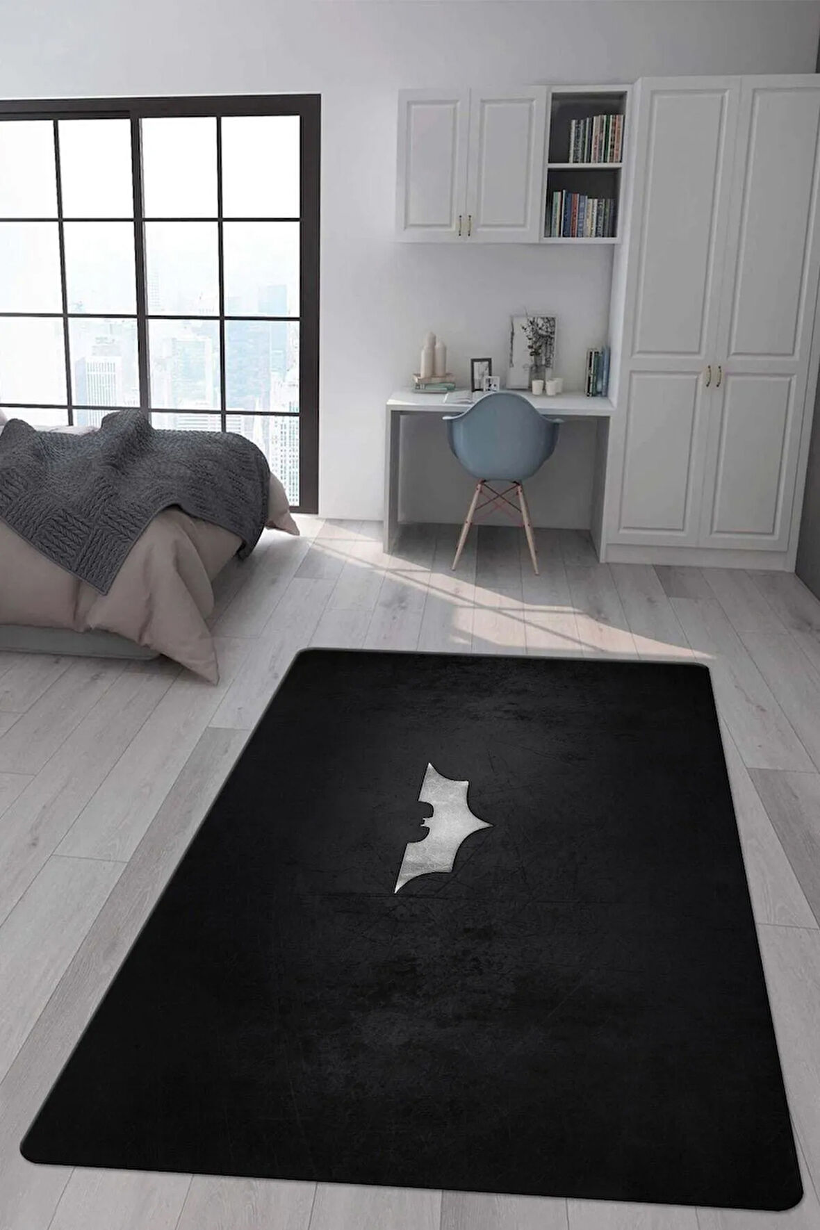 Kaymaz Taban Makinede Yıkanabilir Dijital Baskı Batman Desenli Genç Odası Halısı