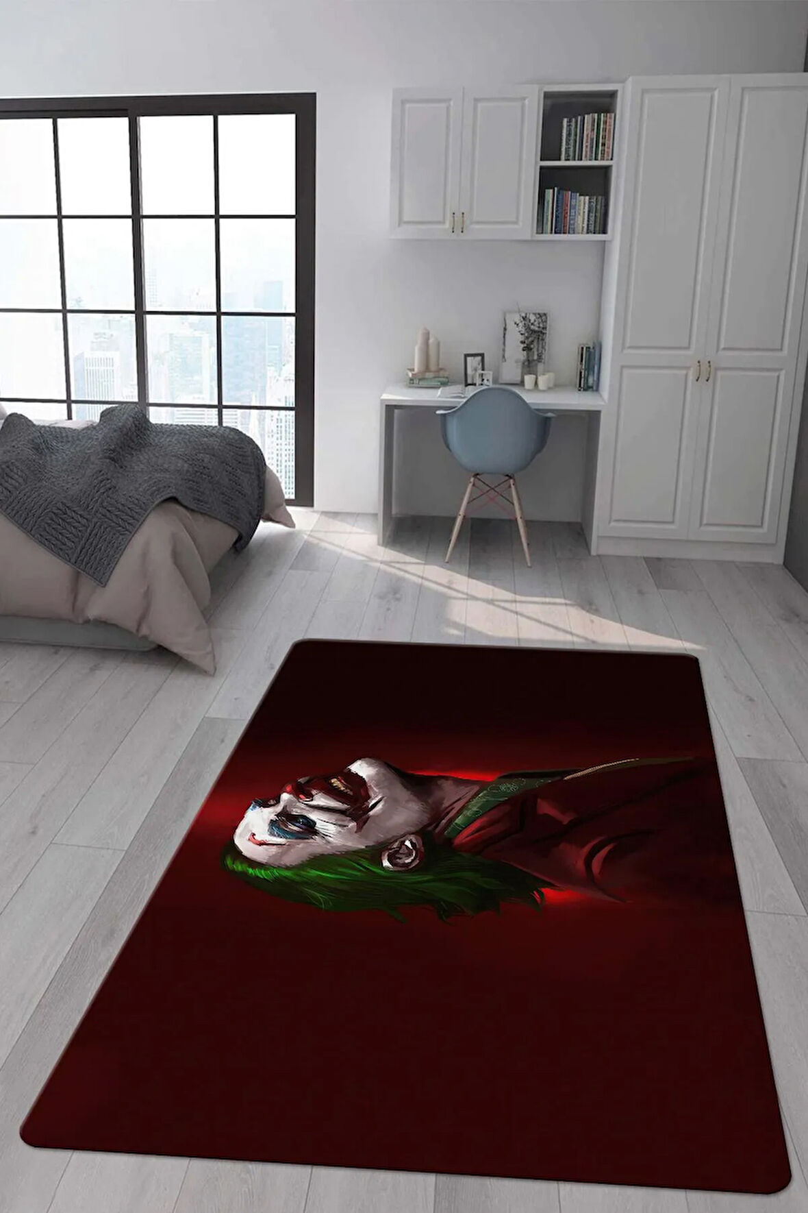 Kaymaz Taban Makinede Yıkanabilir Dijital Baskı Joker Desenli Genç Odası Halısı