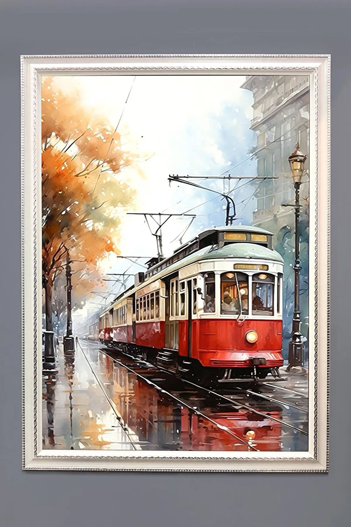 Dekoratif Kırmızı Tramvay Desenli Modern Tablo 50x70 CM