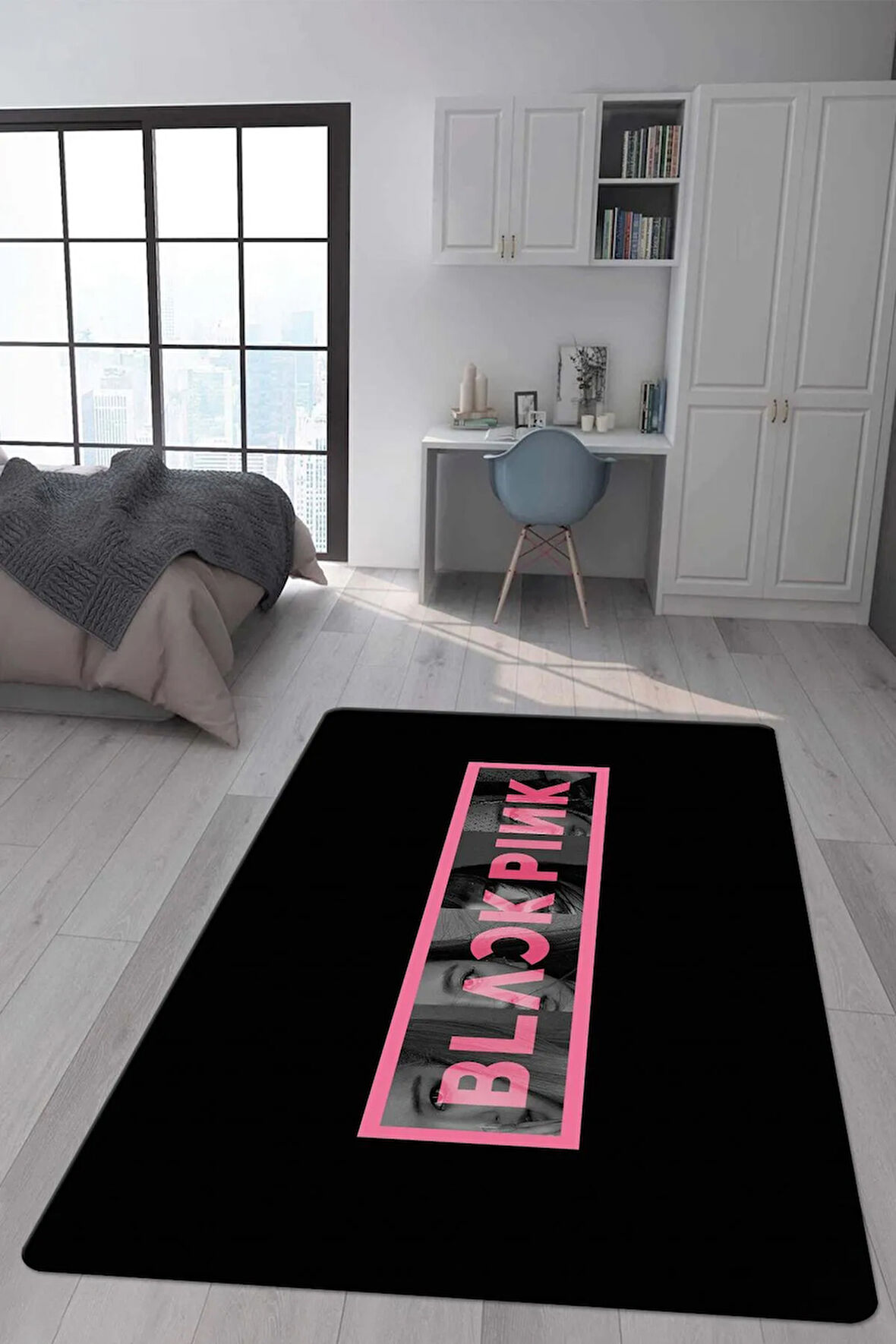 Kaymaz Taban Makinede Yıkanabilir Dijital Baskı Blackpink Desenli Genç Ve Çocuk Odası Halısı