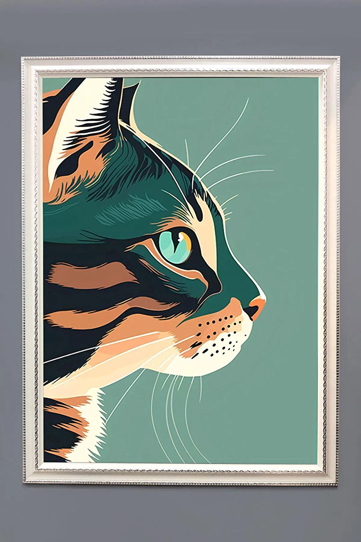 Dekoratif Modern Çerçeveli Kedi Desenli Duvar Tablosu 50x70 CM
