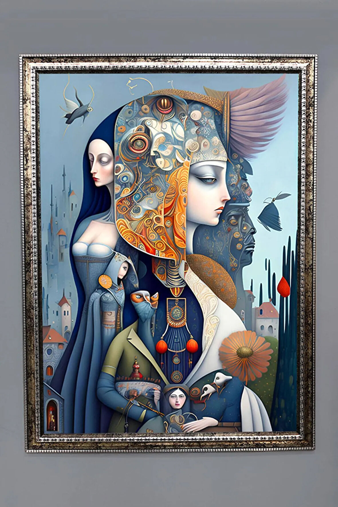 Dekoratif Modern Çerçeveli Soyut Kadın Desenli Duvar Tablosu 50x70 CM