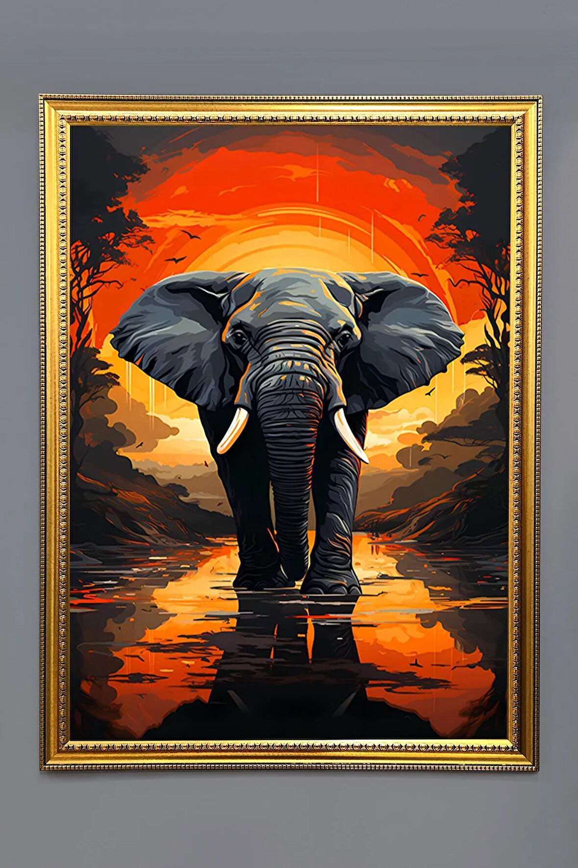 Dekoratif Modern Çerçeveli Fil Desenli Duvar Tablosu 50x70 CM