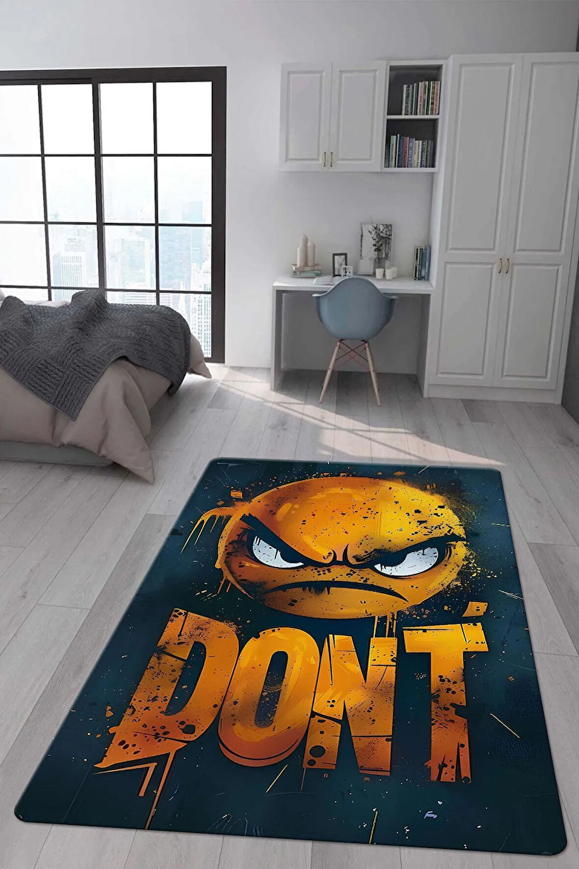 Kaymaz Taban Makinada Yıkanabilir Dijital Baskı Dont Desenli Genç ve Çocuk Odası Halısı Dot Taban Halı