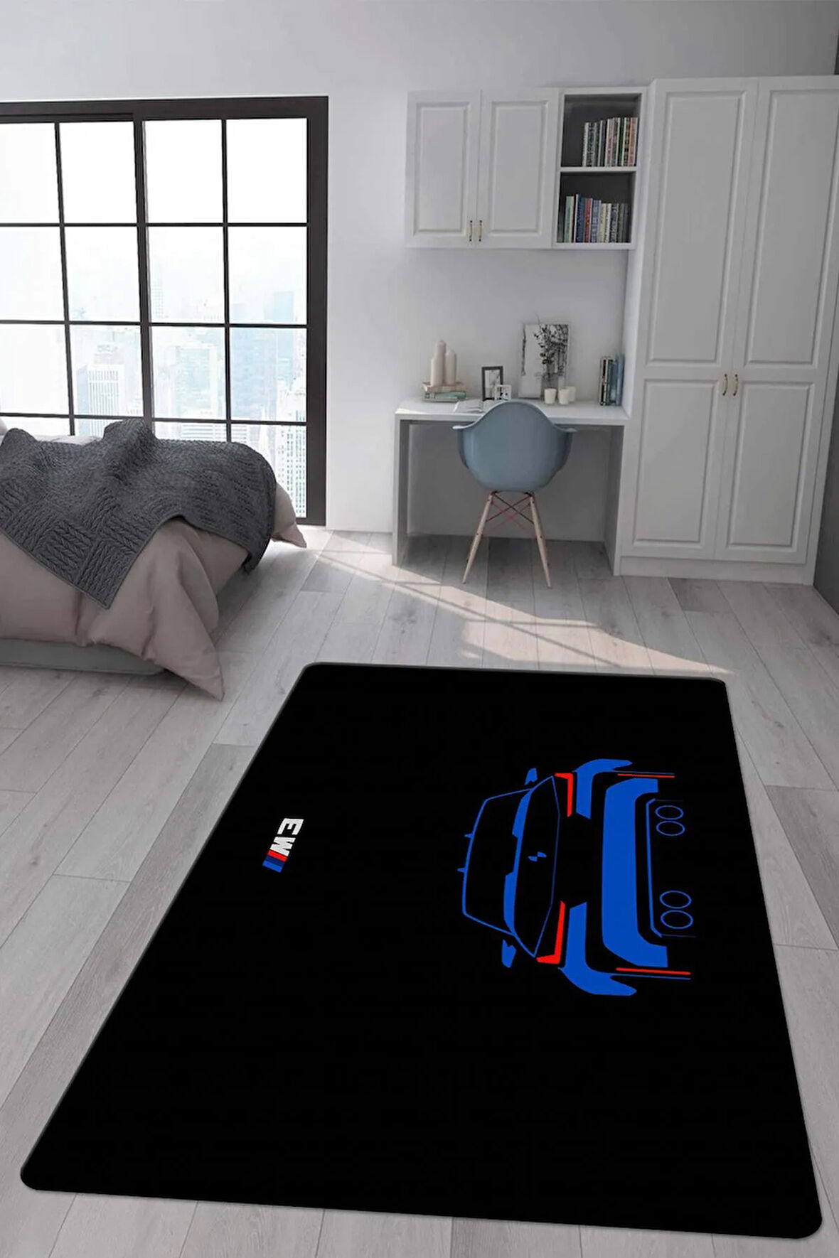 Kaymaz Taban Makinede Yıkanabilir Dijital Baskı Bmw Desenli Genç Odası Halısı Dot Taban Halı