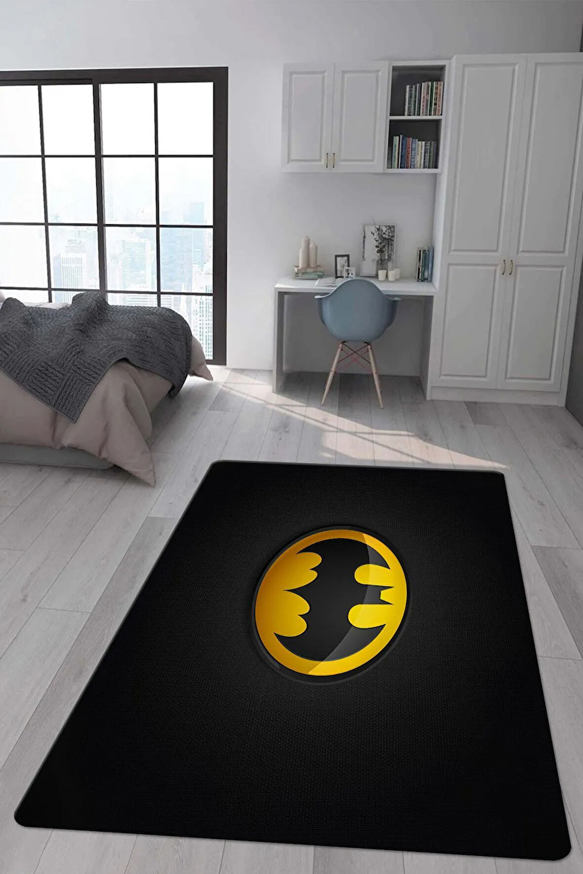 Kaymaz Taban Makinede Yıkanabilir Dijital Baskı Batman Desenli Genç Odası Ve Çocuk Odası Halısı Dot Taban Halı
