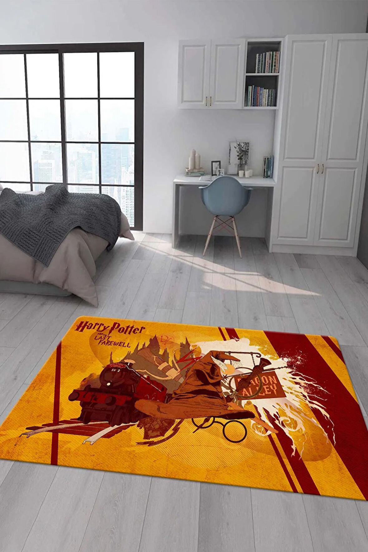 Kaymaz Taban Makinede Yıkanabilir Dijital Baskı Harry Potter Desenli Genç Odası Ve Çocuk Odası Halısı Dot Taban Halı