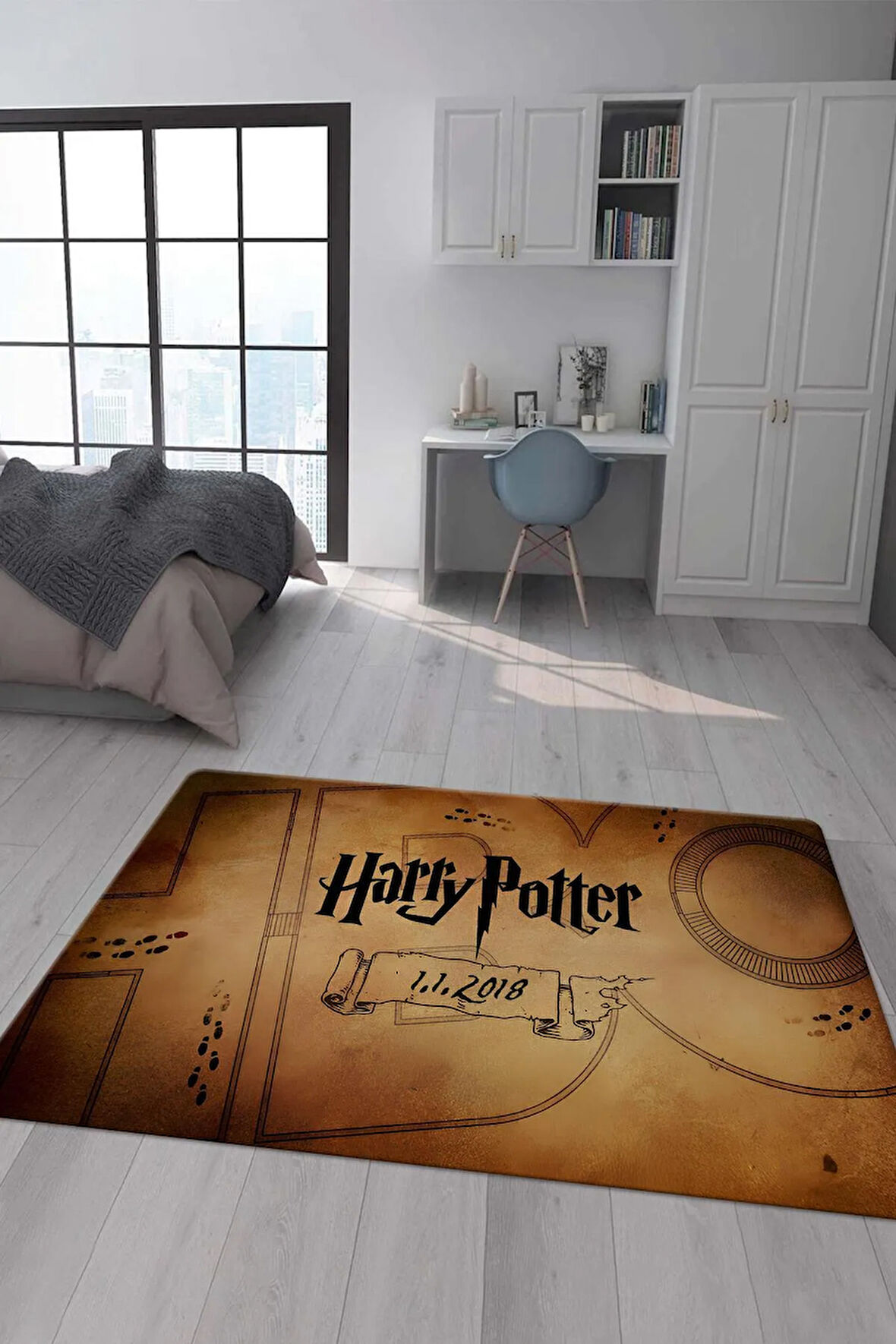 Kaymaz Taban Makinede Yıkanabilir Dijital Baskı Harry Potter Desenli Genç Odası Ve Çocuk Odası Halısı Dot Taban Halı