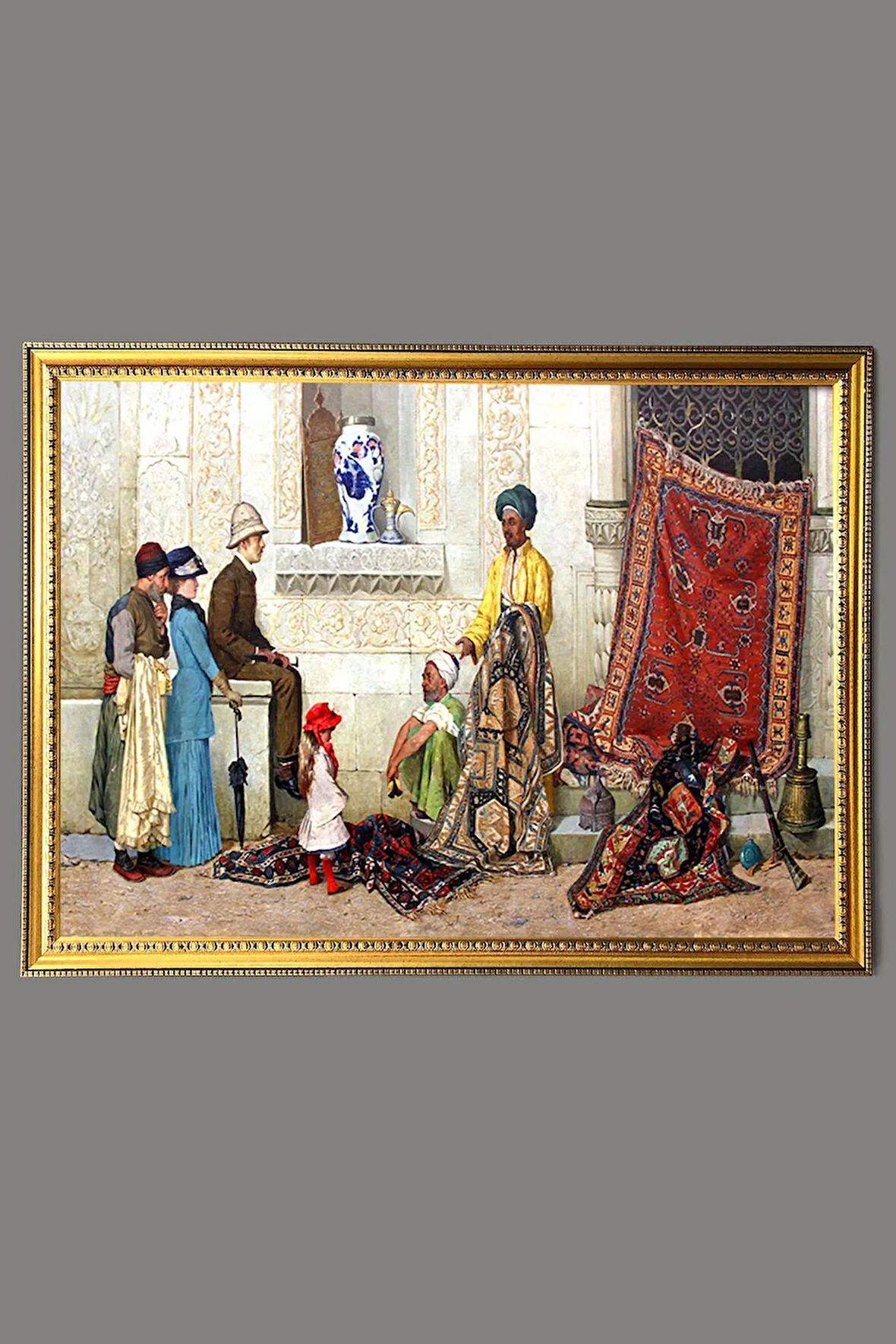 Dekoratif Modern Gold Çerçeveli Oryantalist Osmanlı Desenli Duvar Tablosu 50x70 CM