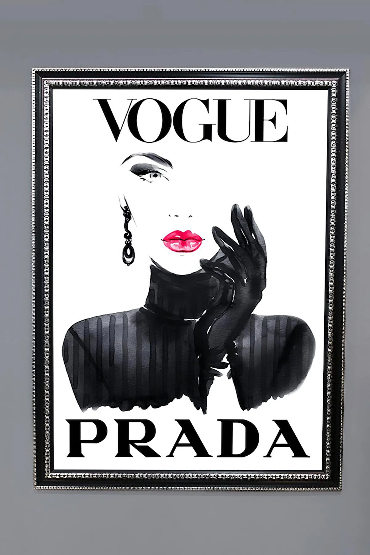 Dekoratif Modern Çerçeveli Vogue Kadın Moda Desenli Duvar Tablosu 50x70 CM