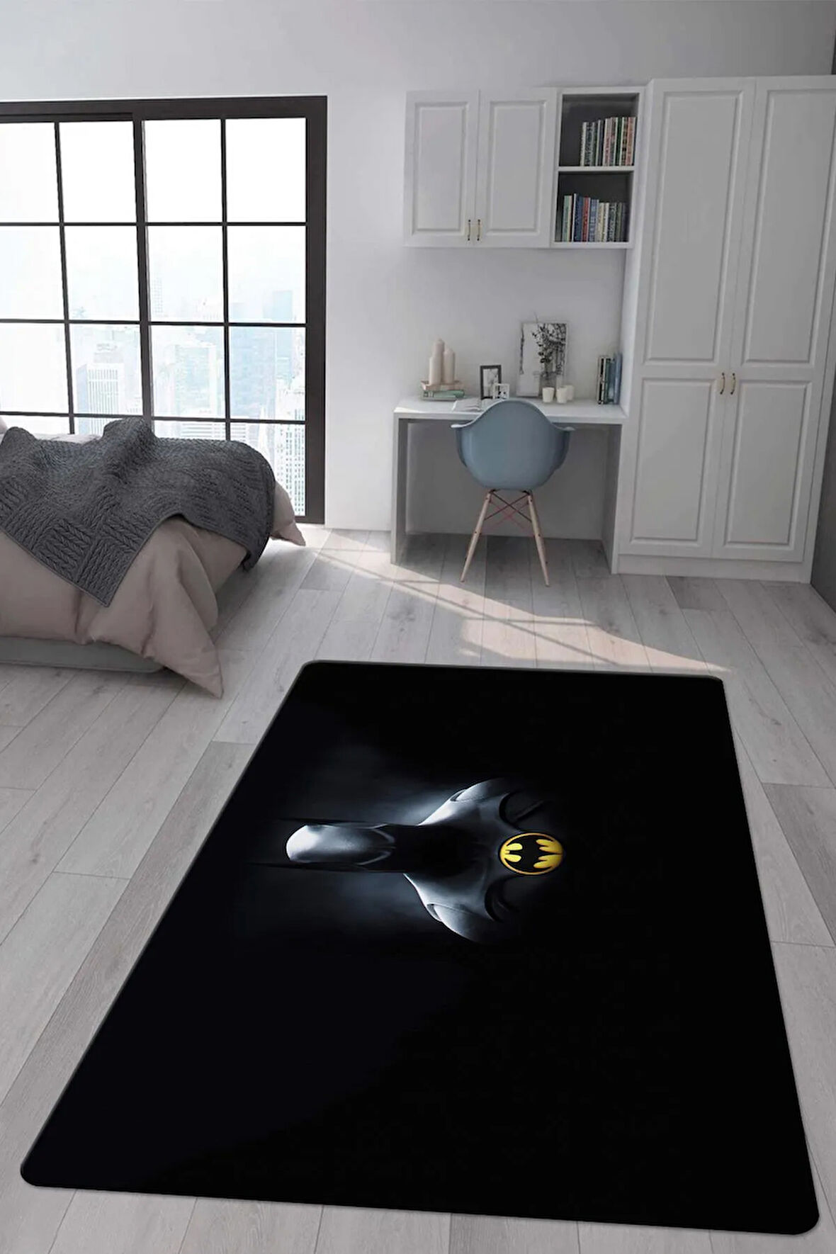 Kaymaz Taban Makinede Yıkanabilir Dijital Baskı Batman Desenli Genç Odası Ve Çocuk Odası Halısı Dot Taban Halı