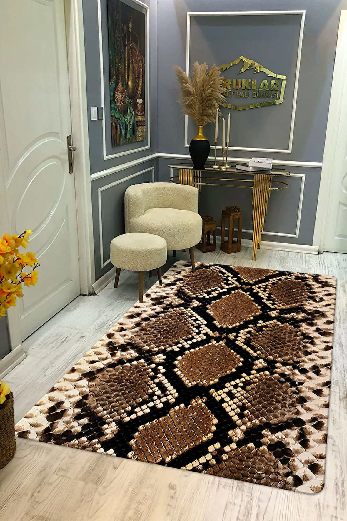 Kaymaz Taban Yıkanabilir Dijital Baskı Dekoratif Modern Desenli Marry Serisi Dot Taban Halı MRY14